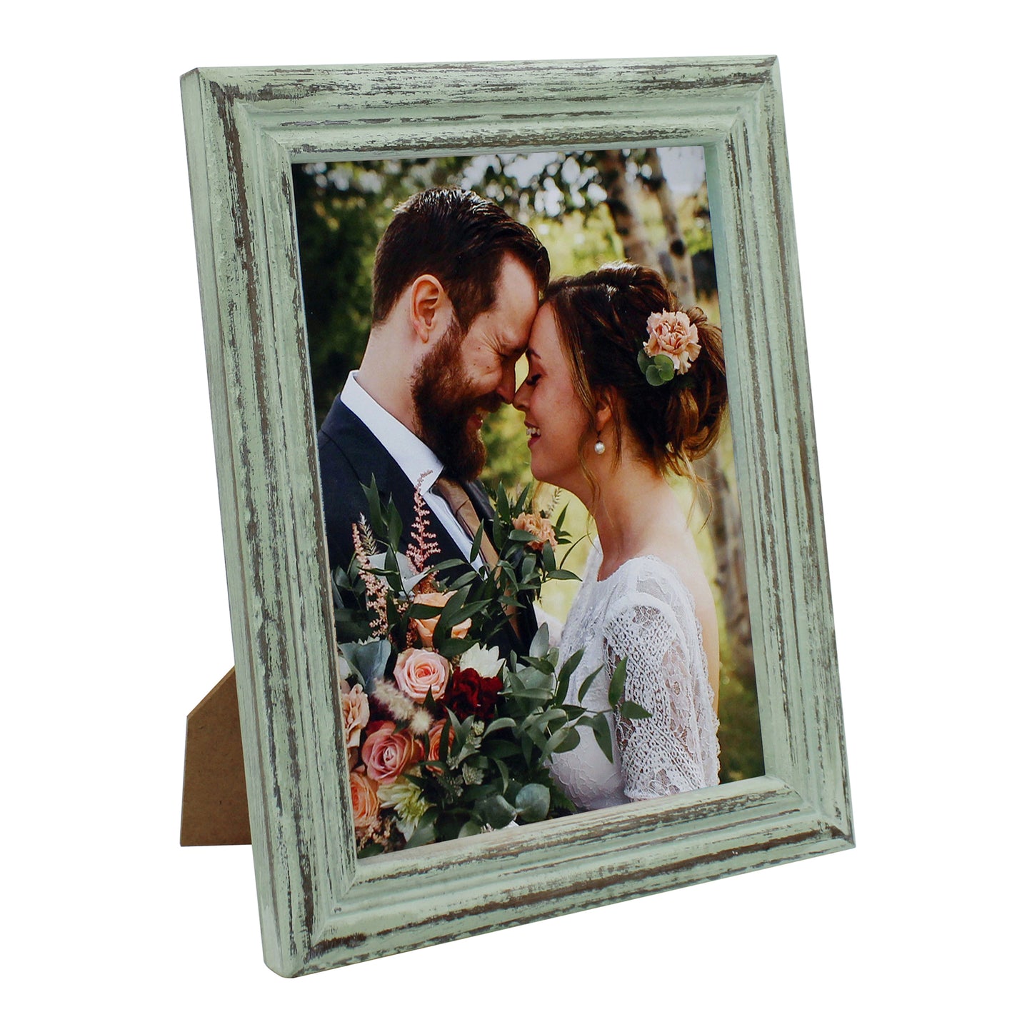CVHOMEDECO. 8x6 Picture Frame Made of Solid Wood High Definition Glass Rustic Antique Designs Small Photo Frame for Tabletop Display and Wall Mounting, Distress Teal