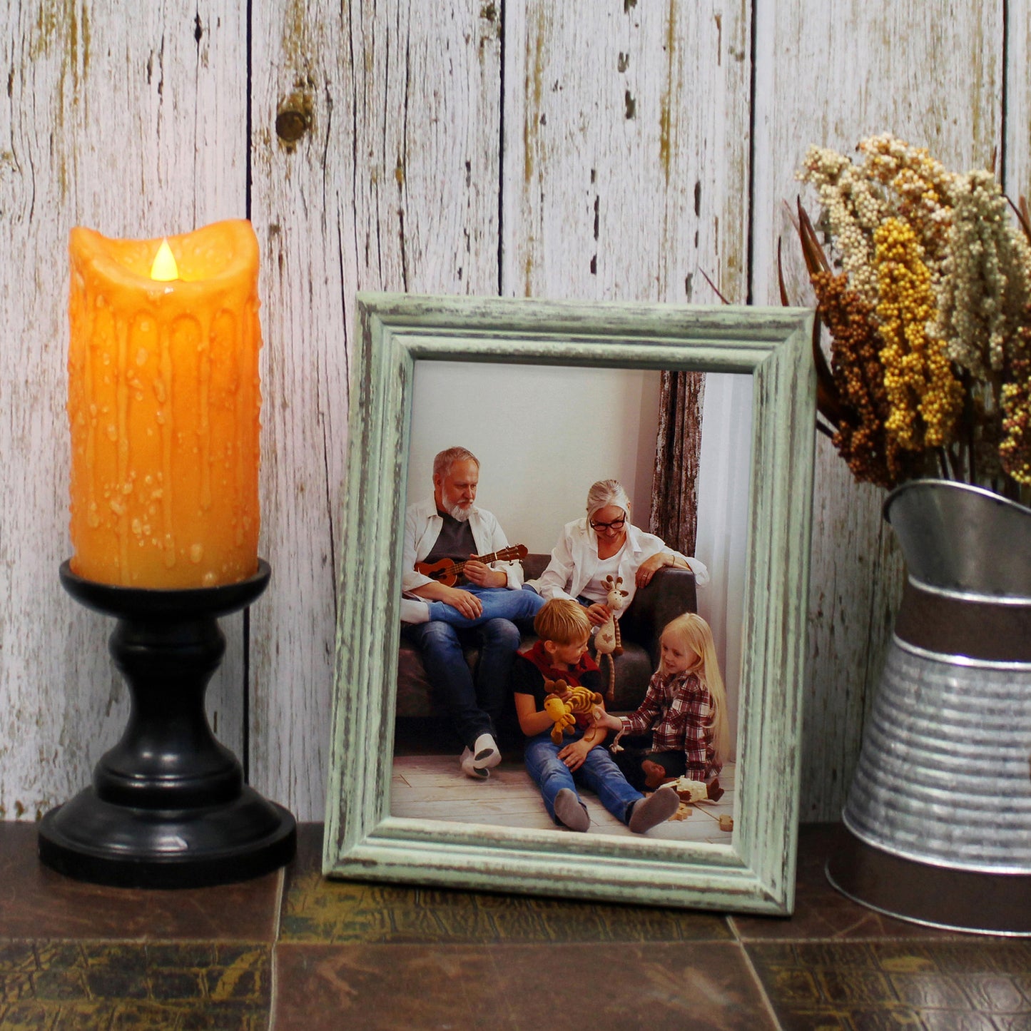 CVHOMEDECO. 8x6 Picture Frame Made of Solid Wood High Definition Glass Rustic Antique Designs Small Photo Frame for Tabletop Display and Wall Mounting, Distress Teal