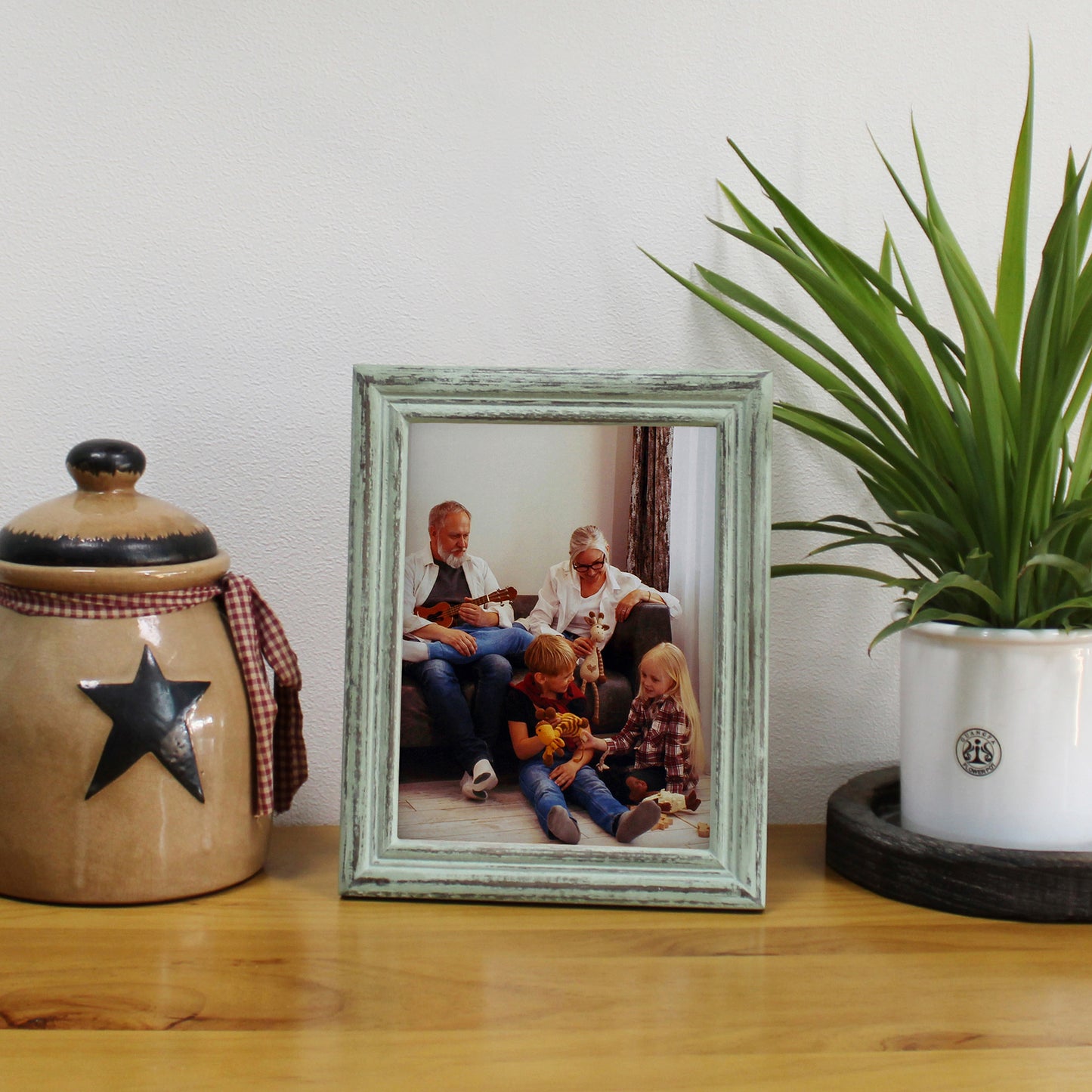 CVHOMEDECO. 8x6 Picture Frame Made of Solid Wood High Definition Glass Rustic Antique Designs Small Photo Frame for Tabletop Display and Wall Mounting, Distress Teal