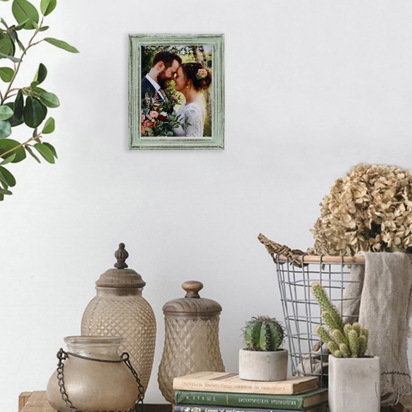 CVHOMEDECO. 8x6 Picture Frame Made of Solid Wood High Definition Glass Rustic Antique Designs Small Photo Frame for Tabletop Display and Wall Mounting, Distress Teal