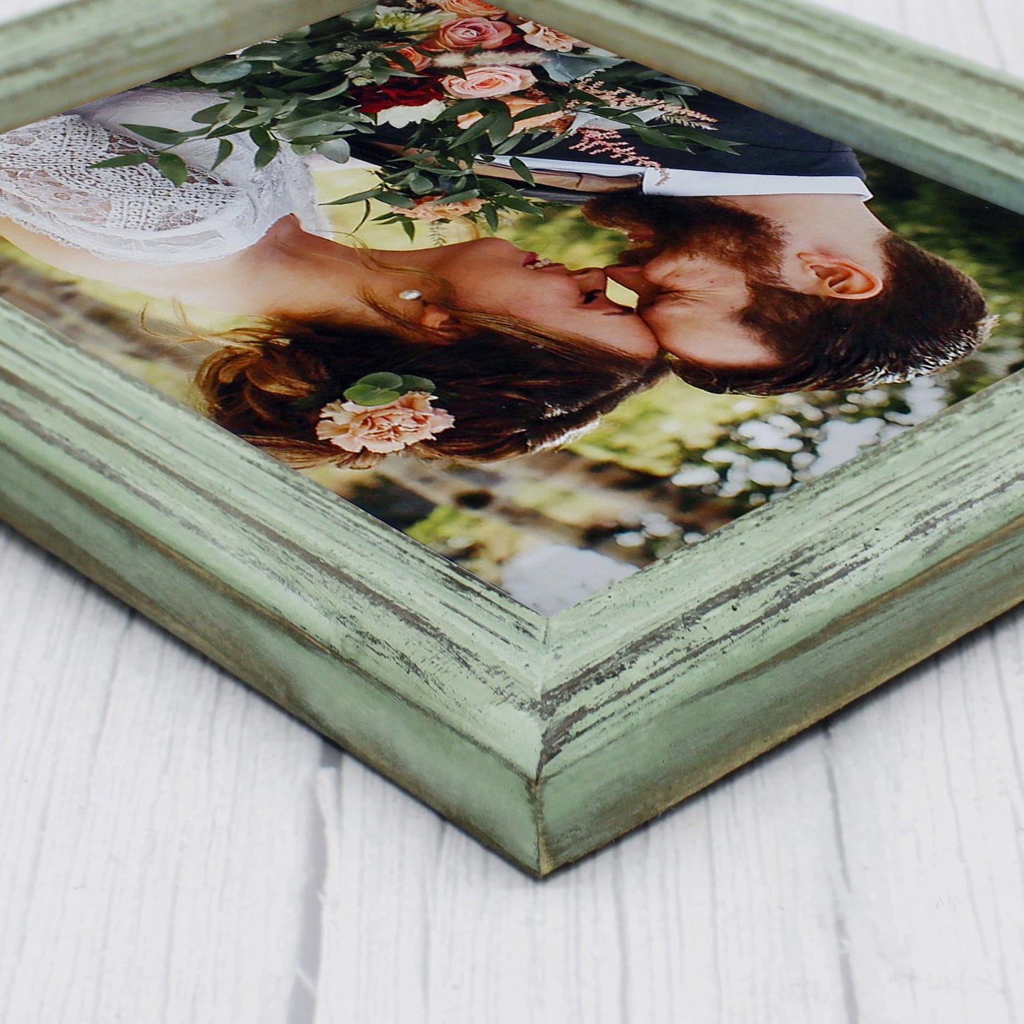 CVHOMEDECO. 8x6 Picture Frame Made of Solid Wood High Definition Glass Rustic Antique Designs Small Photo Frame for Tabletop Display and Wall Mounting, Distress Teal