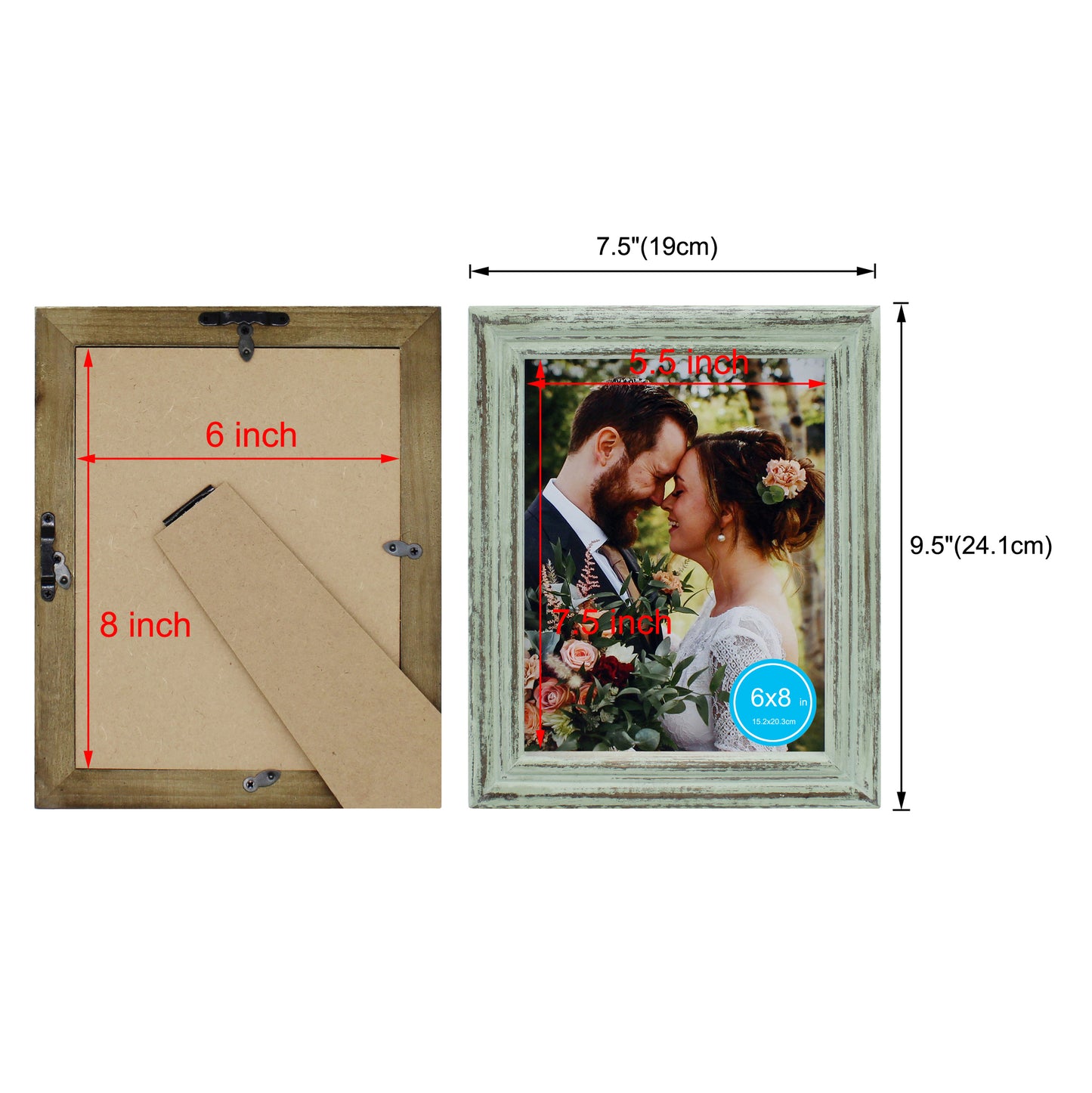 CVHOMEDECO. 8x6 Picture Frame Made of Solid Wood High Definition Glass Rustic Antique Designs Small Photo Frame for Tabletop Display and Wall Mounting, Distress Teal