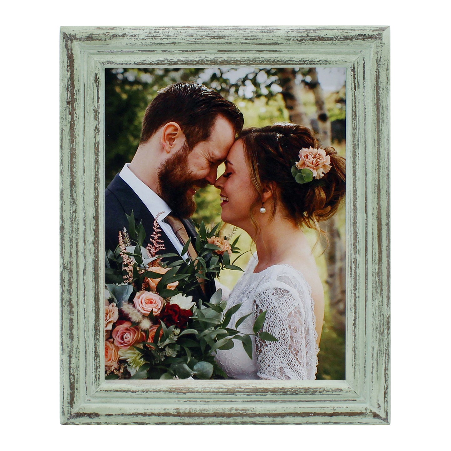 CVHOMEDECO. 8x6 Picture Frame Made of Solid Wood High Definition Glass Rustic Antique Designs Small Photo Frame for Tabletop Display and Wall Mounting, Distress Teal