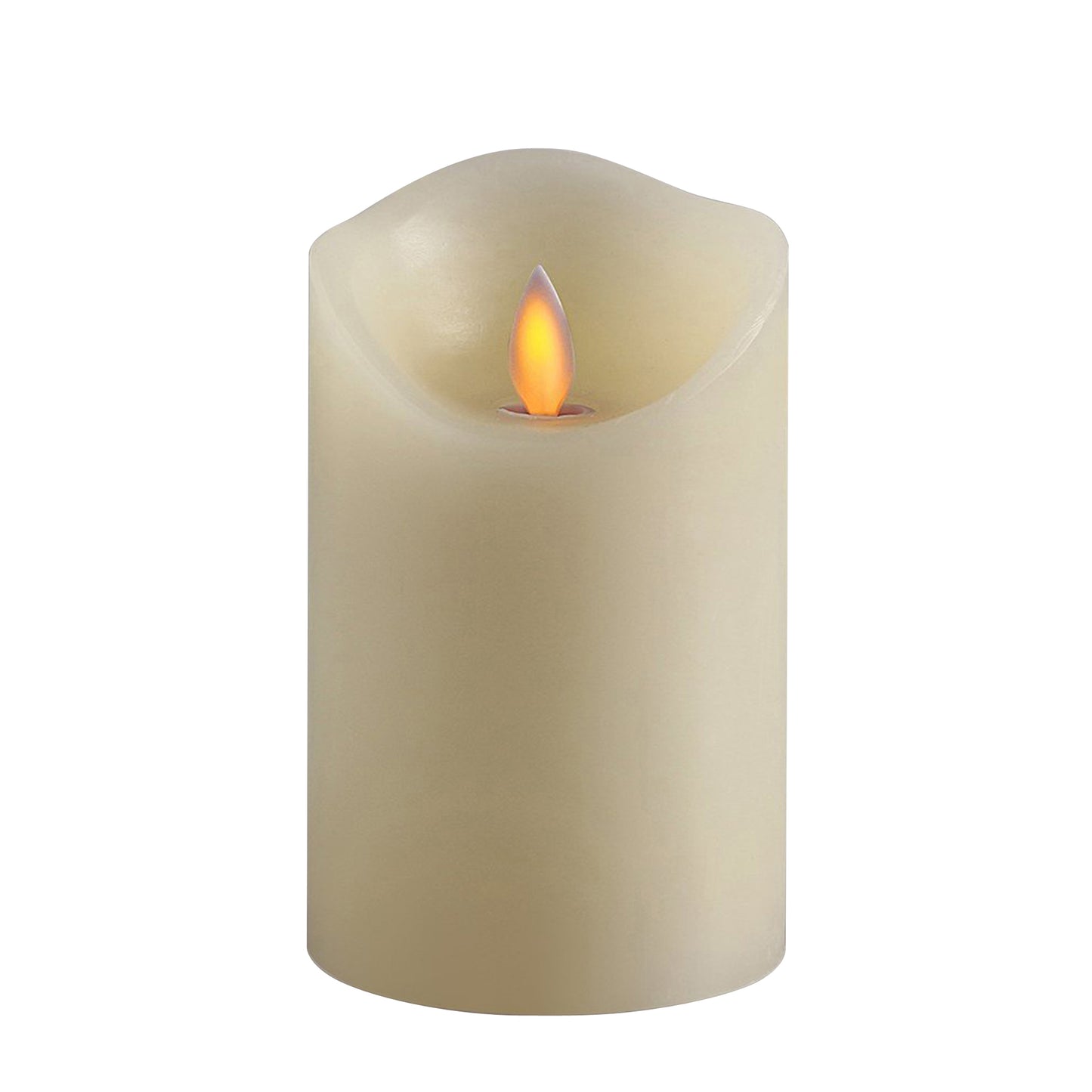 CVHOMEDECO. Dancing Flame Wax Pillar LED Candle with Remote Control, 3.25 X 6 Inch, Ivory