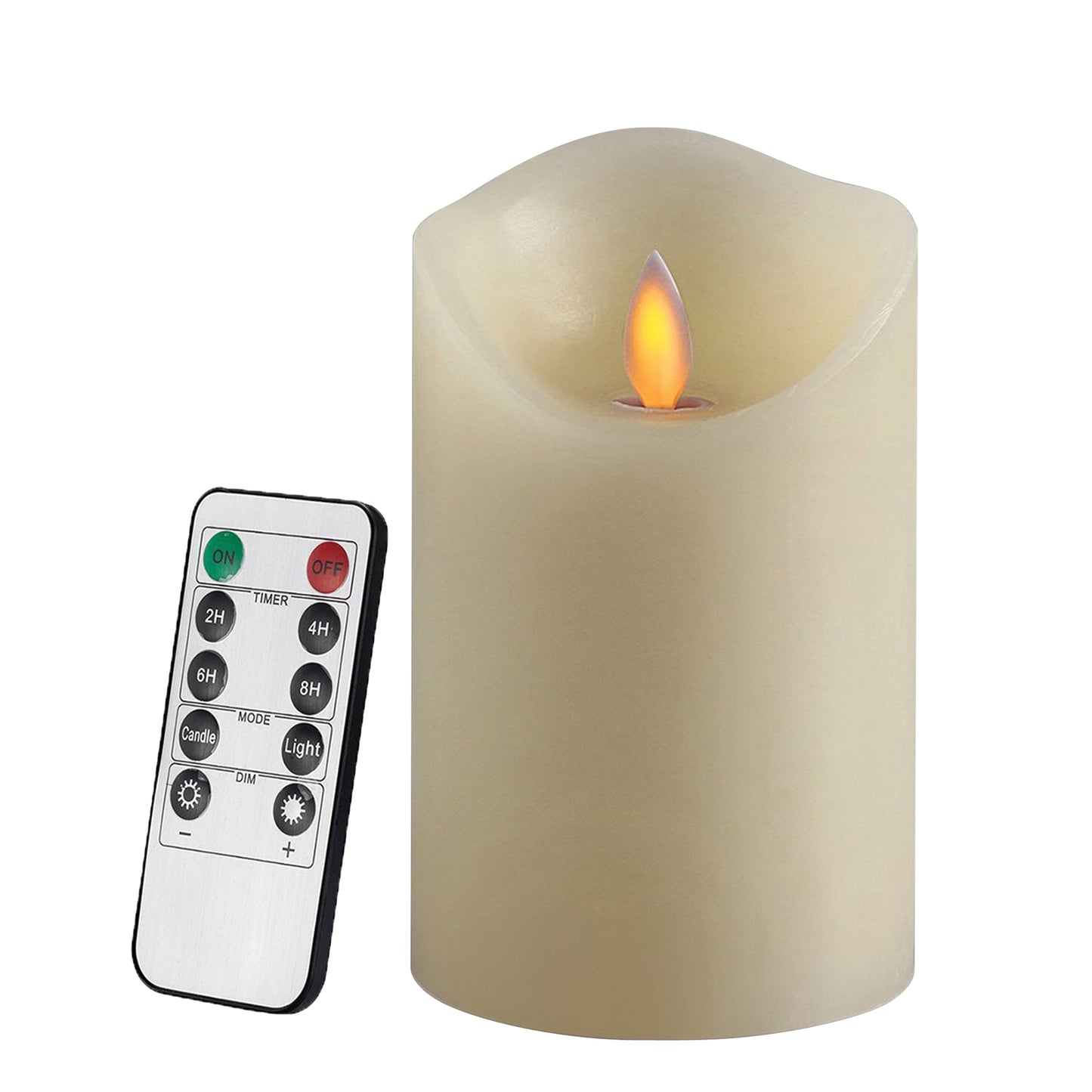 CVHOMEDECO. Dancing Flame Wax Pillar LED Candle with Remote Control, 3.25 X 6 Inch, Ivory