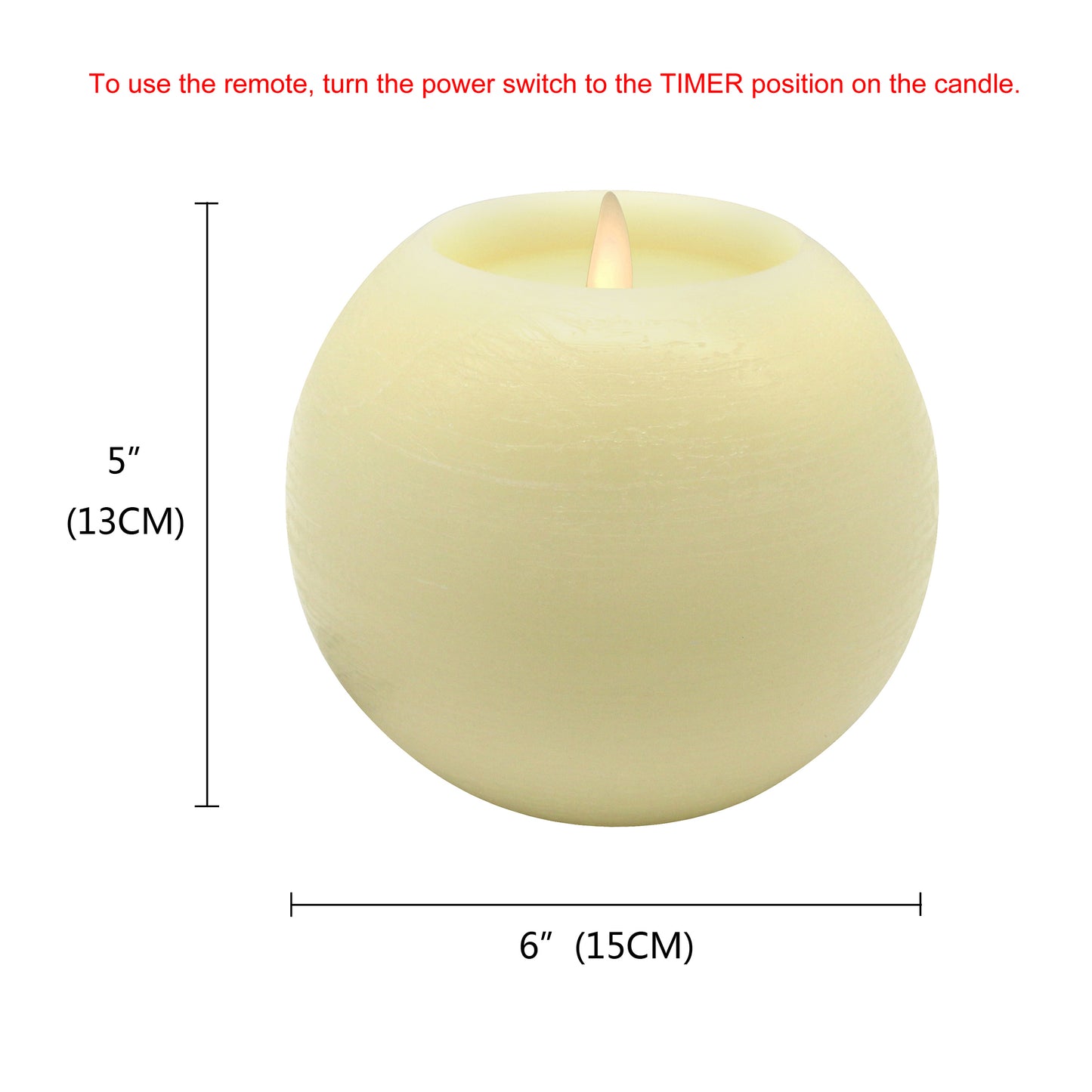 CVHOMEDECO. Moon Sphere Wax LED Dancing Flame Candle Ball Battery Operated Wax LED Flameless Candle with Timer and Remote Control, Dia. 6 X 5 Inch, Cream