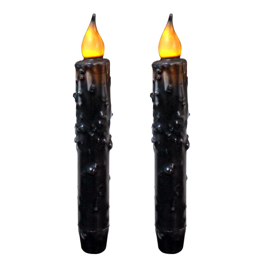 CVHOMEDECO. Real Wax Hand Dipped Battery Operated LED Timer Taper Candles Country Primitive Flameless Lights Décor, 6.75 Inch, Matt Black, 2 PCS in a Package