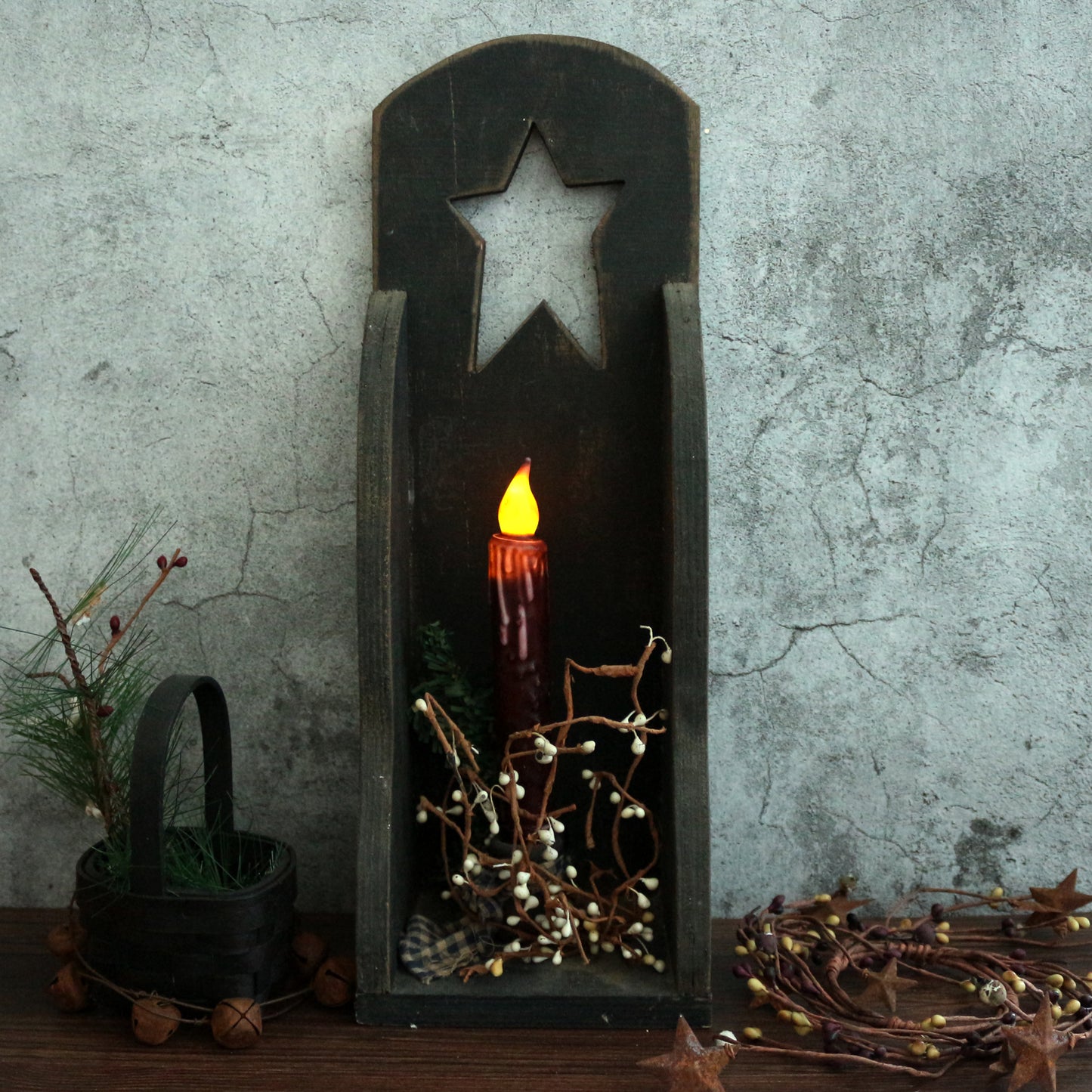 CVHOMEDECO. Real Wax Hand Dipped Battery Operated LED Timer Taper Candles Rustic Primitive Flameless Lights Décor, 6.75 Inch, Burgundy, 6 PCS in a Package