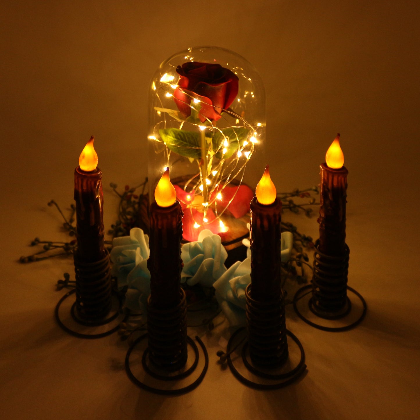 CVHOMEDECO. Real Wax Hand Dipped Battery Operated LED Timer Taper Candles Rustic Primitive Flameless Lights Décor, 6.75 Inch, Burgundy, 6 PCS in a Package