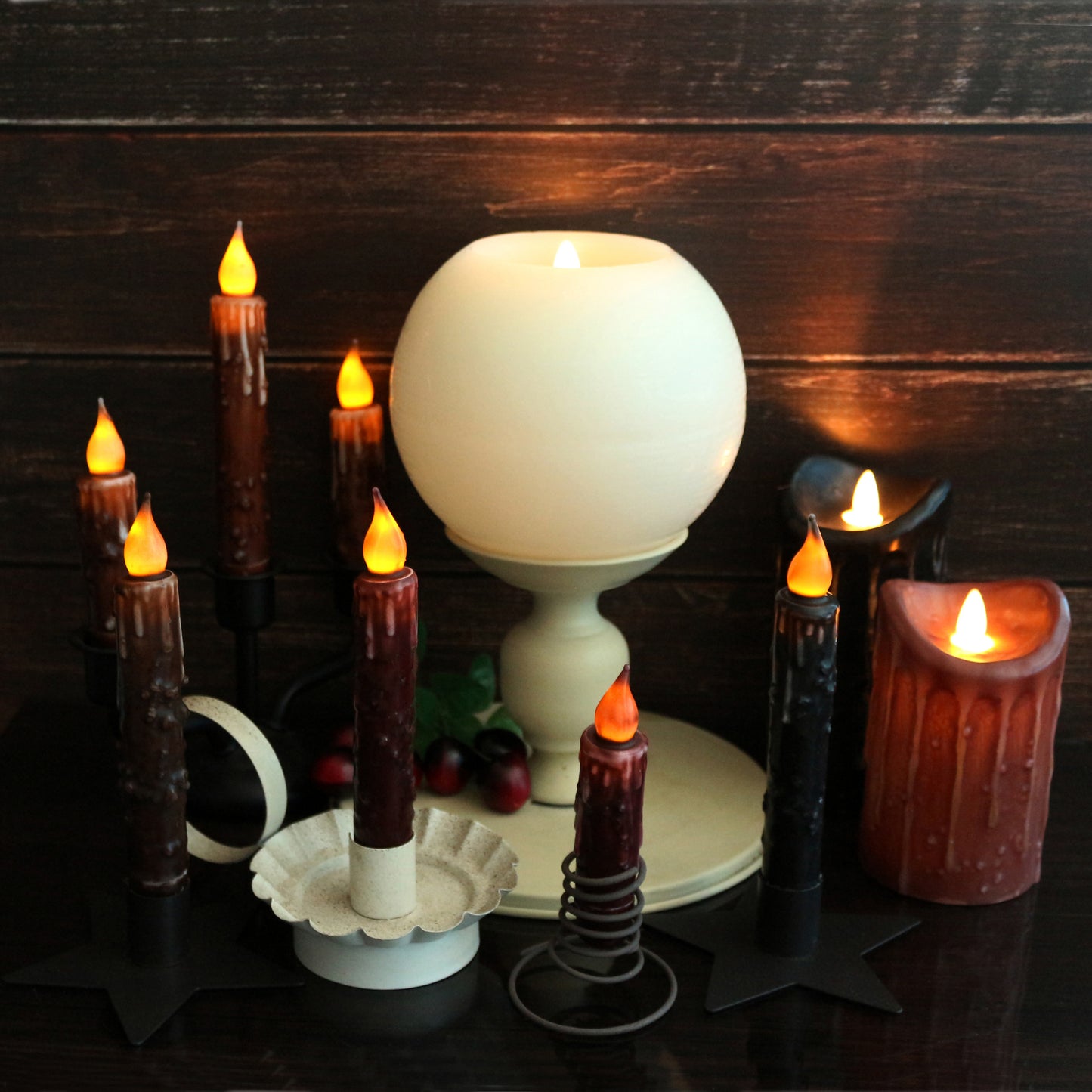 CVHOMEDECO. Real Wax Hand Dipped Battery Operated LED Timer Taper Candles Rustic Primitive Flameless Lights Décor, 6.75 Inch, Matt Black, 6 PCS in a Package