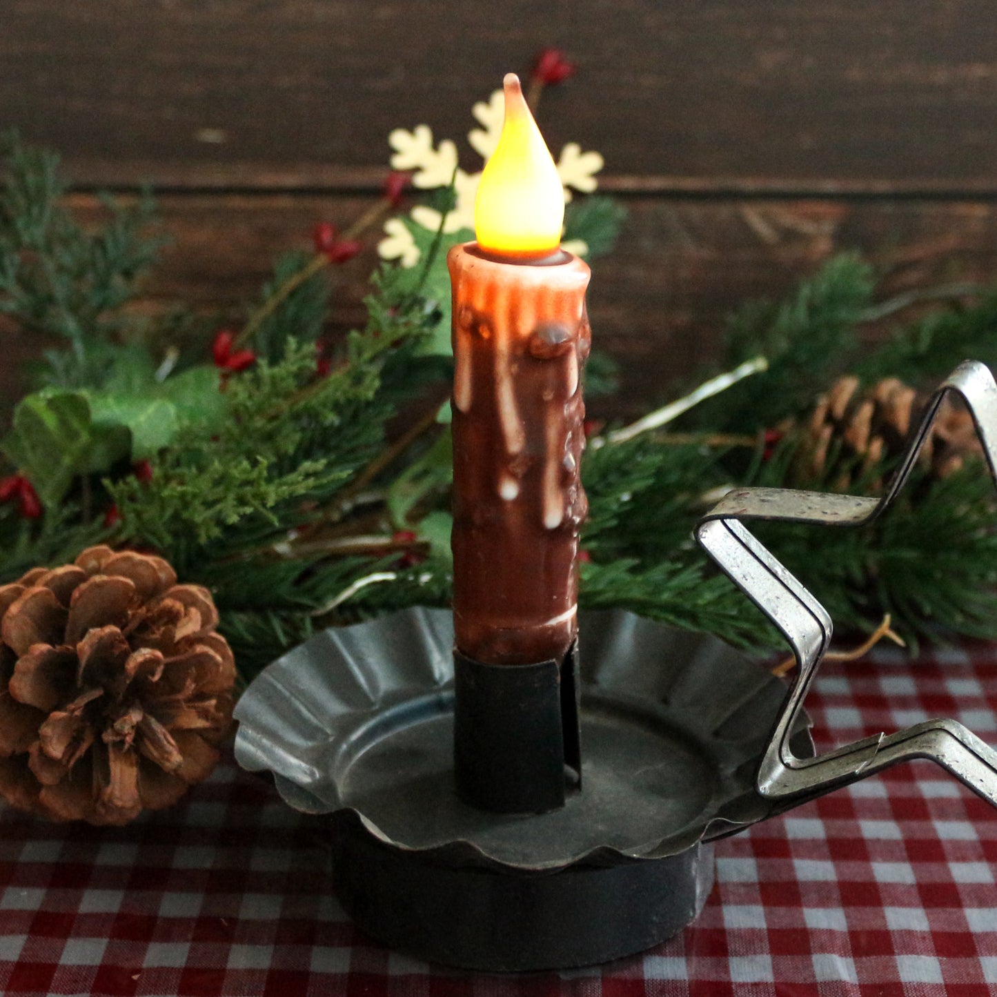 CVHOMEDECO. Real Wax Hand Dipped Battery Operated LED Timer Taper Candles Country Primitive Flameless Lights Décor, 4.75 Inch, Coffee, 2 PCS in a Package