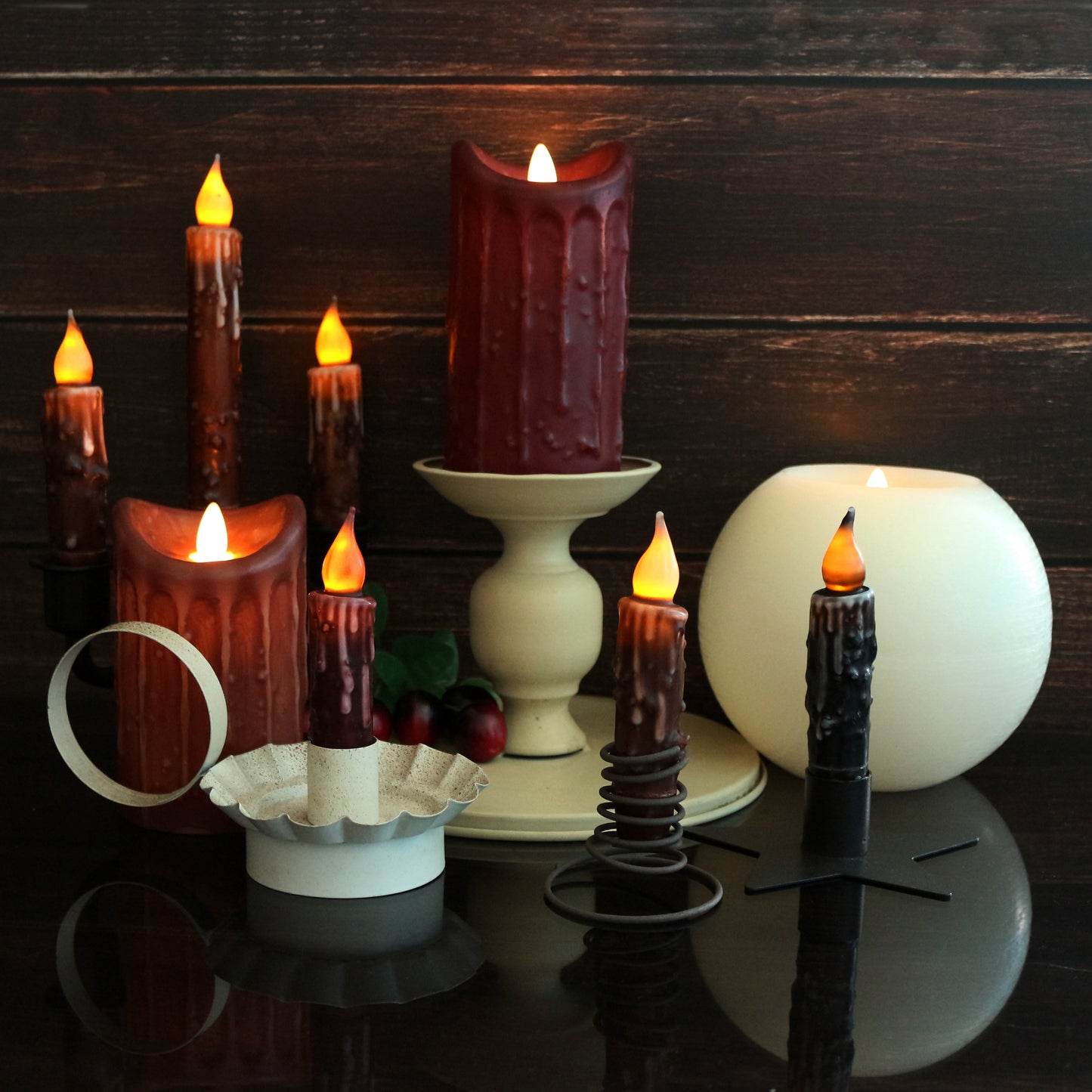 CVHOMEDECO. Real Wax Hand Dipped Battery Operated LED Timer Taper Candles Country Primitive Flameless Lights Décor, 4.75 Inch, Brown, 2 PCS in a Package