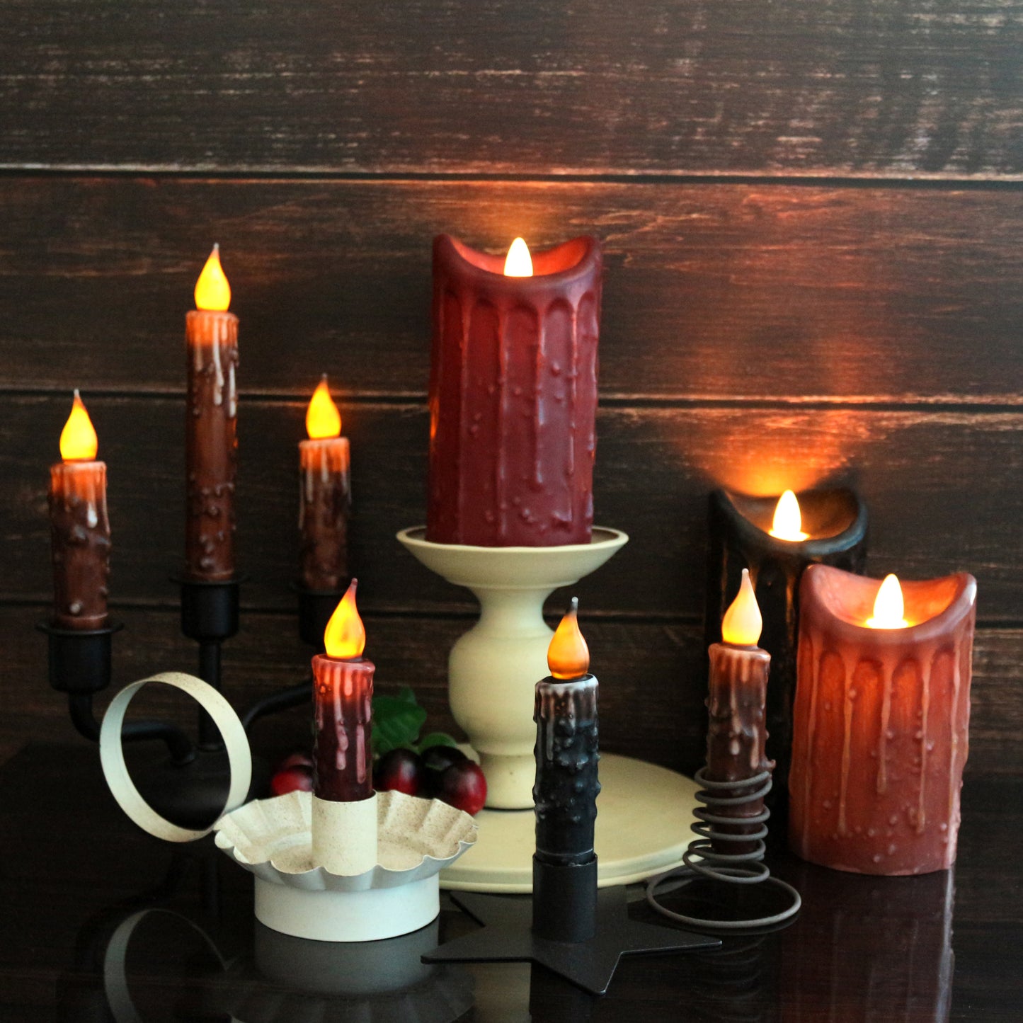 CVHOMEDECO. Real Wax Hand Dipped Battery Operated LED Timer Taper Candles Rustic Primitive Flameless Lights Décor, 4.75 Inch, Coffee, 6 PCS in a Package
