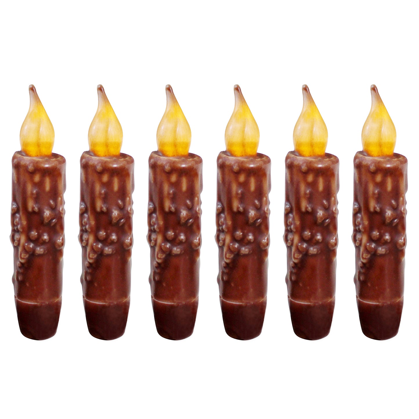 CVHOMEDECO. Real Wax Hand Dipped Battery Operated LED Timer Taper Candles Rustic Primitive Flameless Lights Décor, 4.75 Inch, Coffee, 6 PCS in a Package