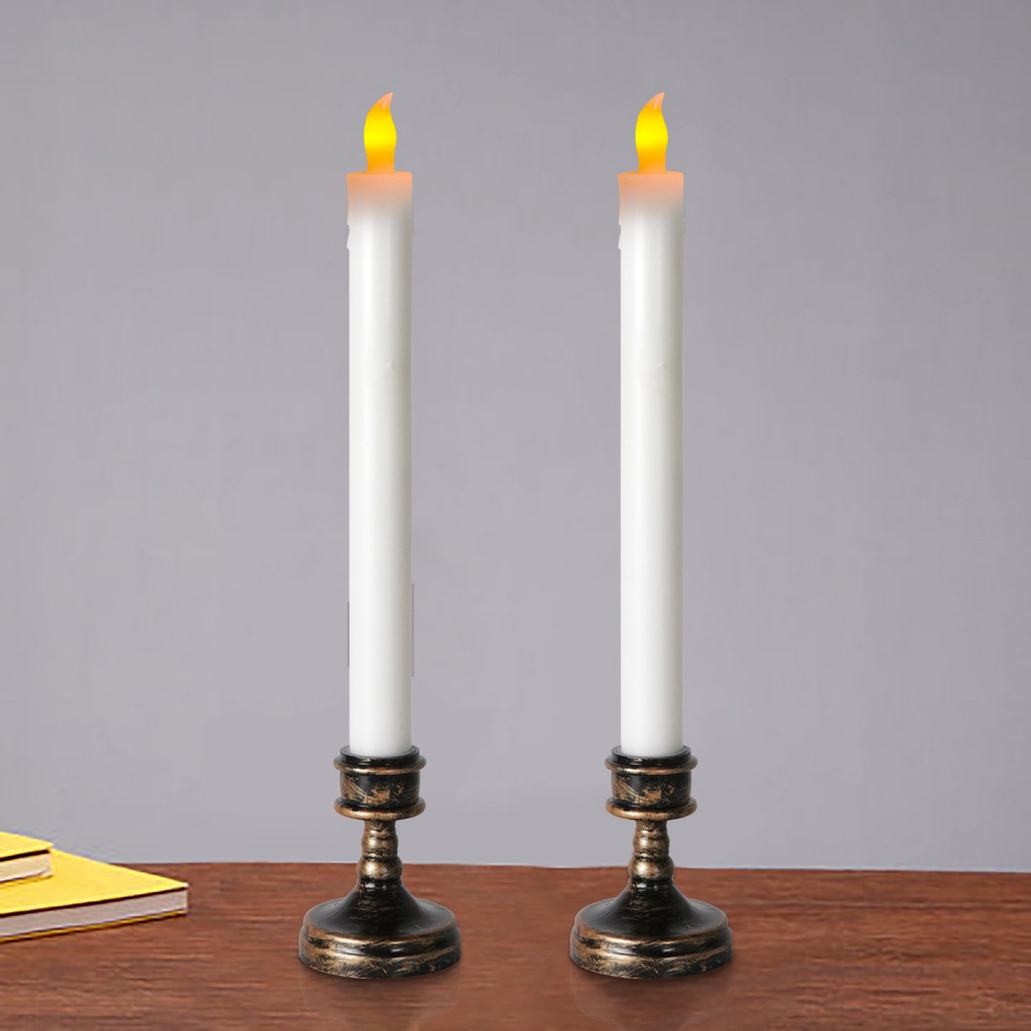 CVHOMEDECO. Battery Operated Taper Candles with Holder Flickering Warm Yellow Flameless Lights Décor (8 Pack White)