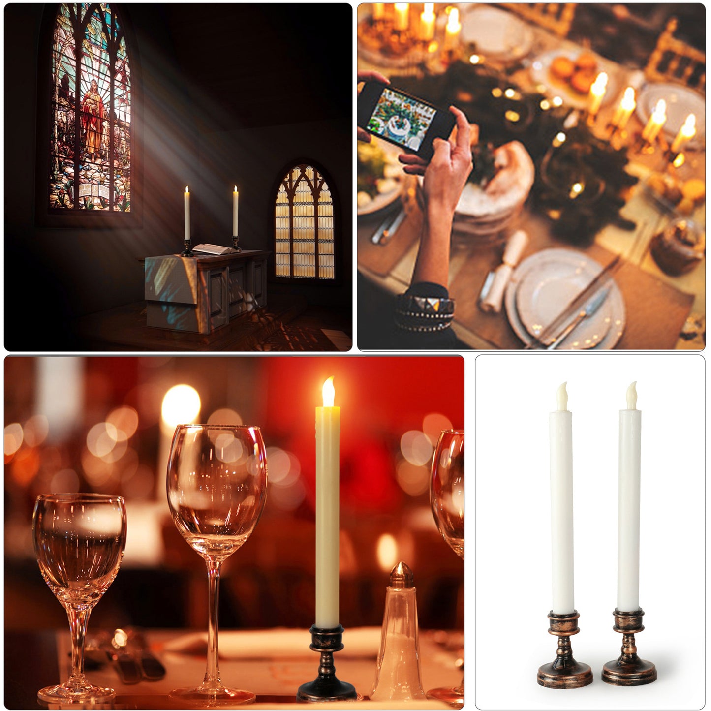 CVHOMEDECO. Battery Operated Taper Candles with Holder Flickering Warm Yellow Flameless Lights Décor (8 Pack White)