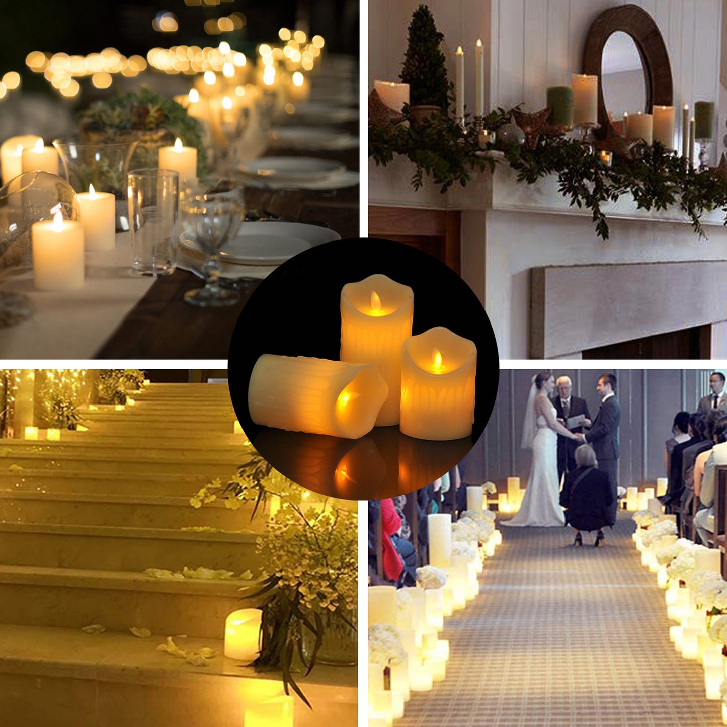 CVHOMEDECO. Flameless Candles Electronic Rechargeable Battery Extra Bright Ivory Dripping Real Wax Pillars LED Flickering Pillar Candle with 10 Key Remote Control, Set of 3