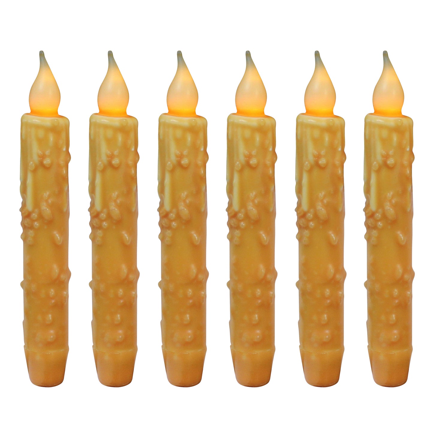 CVHOMEDECO. Real Wax Hand Dipped Battery Operated LED Timer Taper Candles Rustic Primitive Flameless Lights Decor, 6.75 Inch, Orange, 6 PCS in a Package