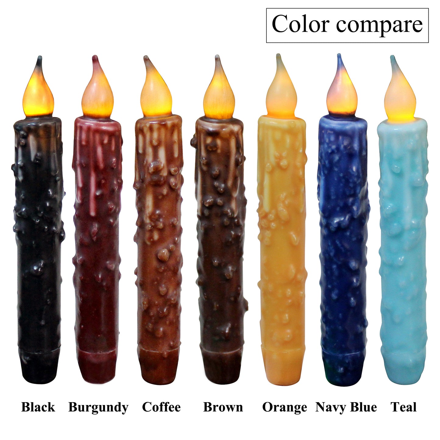 CVHOMEDECO. Real Wax Hand Dipped Battery Operated LED Timer Taper Candles Rustic Primitive Flameless Lights Decor, 6.75 Inch, Teal, 6 PCS in a Package