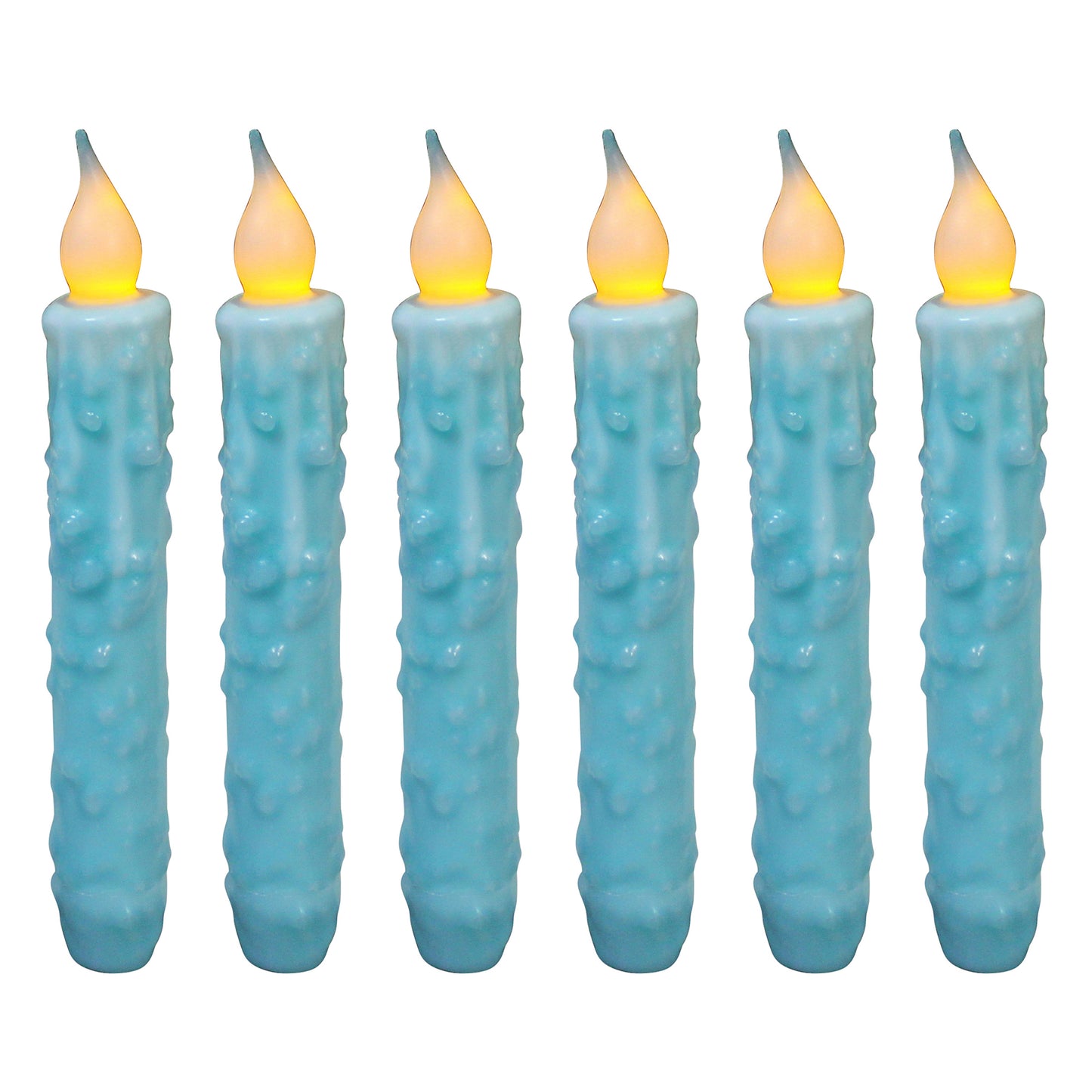 CVHOMEDECO. Real Wax Hand Dipped Battery Operated LED Timer Taper Candles Rustic Primitive Flameless Lights Decor, 6.75 Inch, Teal, 6 PCS in a Package