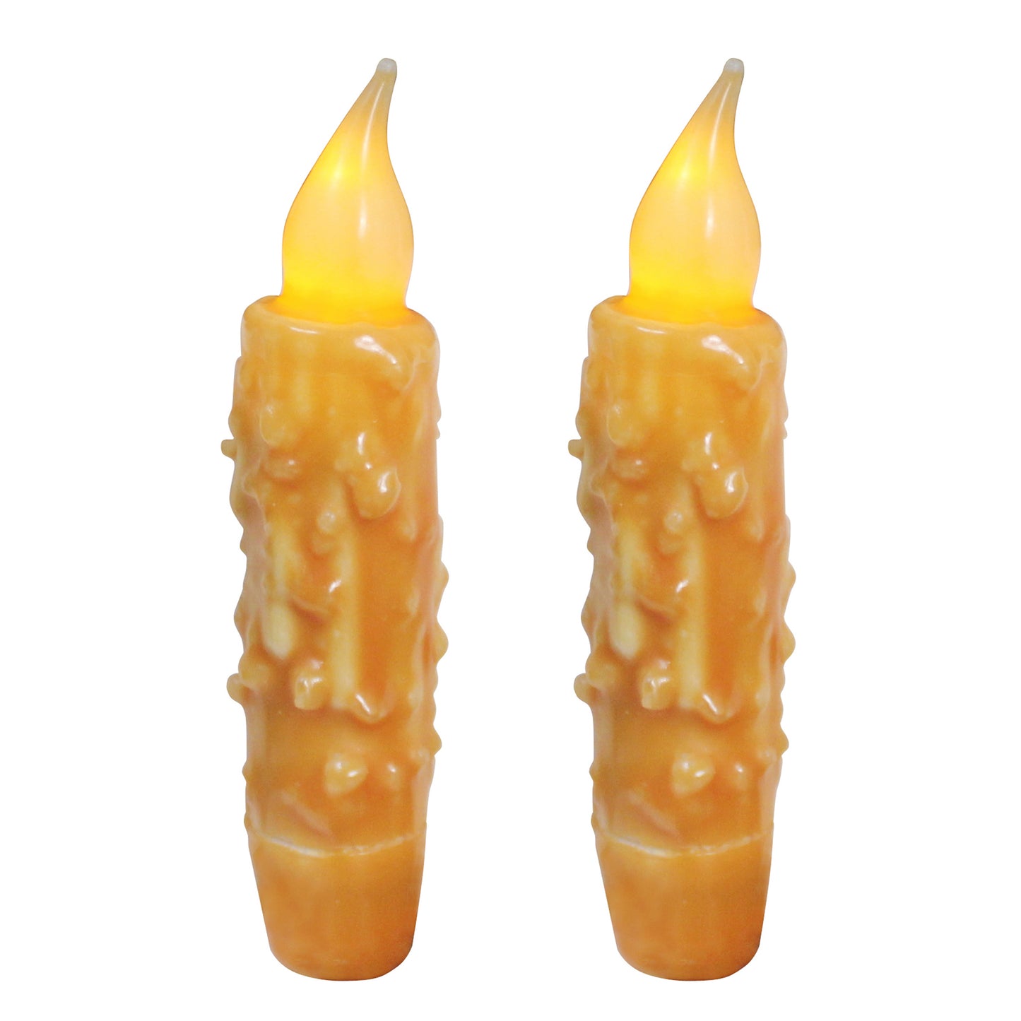 CVHOMEDECO. Real Wax Hand Dipped Battery Operated LED Timer Taper Candles Rustic Primitive Flameless Lights Decor, 4.75 Inch, Orange, 2 PCS in a Package