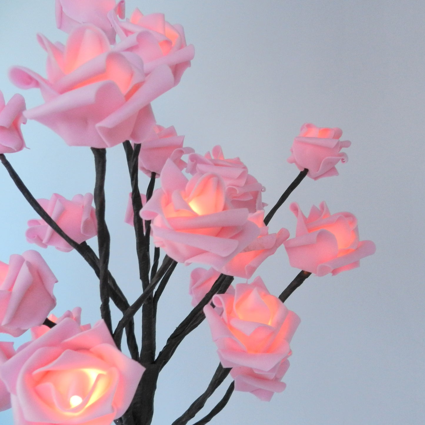 CVHOMEDECO. Battery Operated w/Timer Lighted Pink Rose Tree Tabletop LED Light, 20 Warm White LEDs, Rustic Vintage Wooden base, For Home/Party/ Wedding/Festival/Indoor Decoration, 22 Inch
