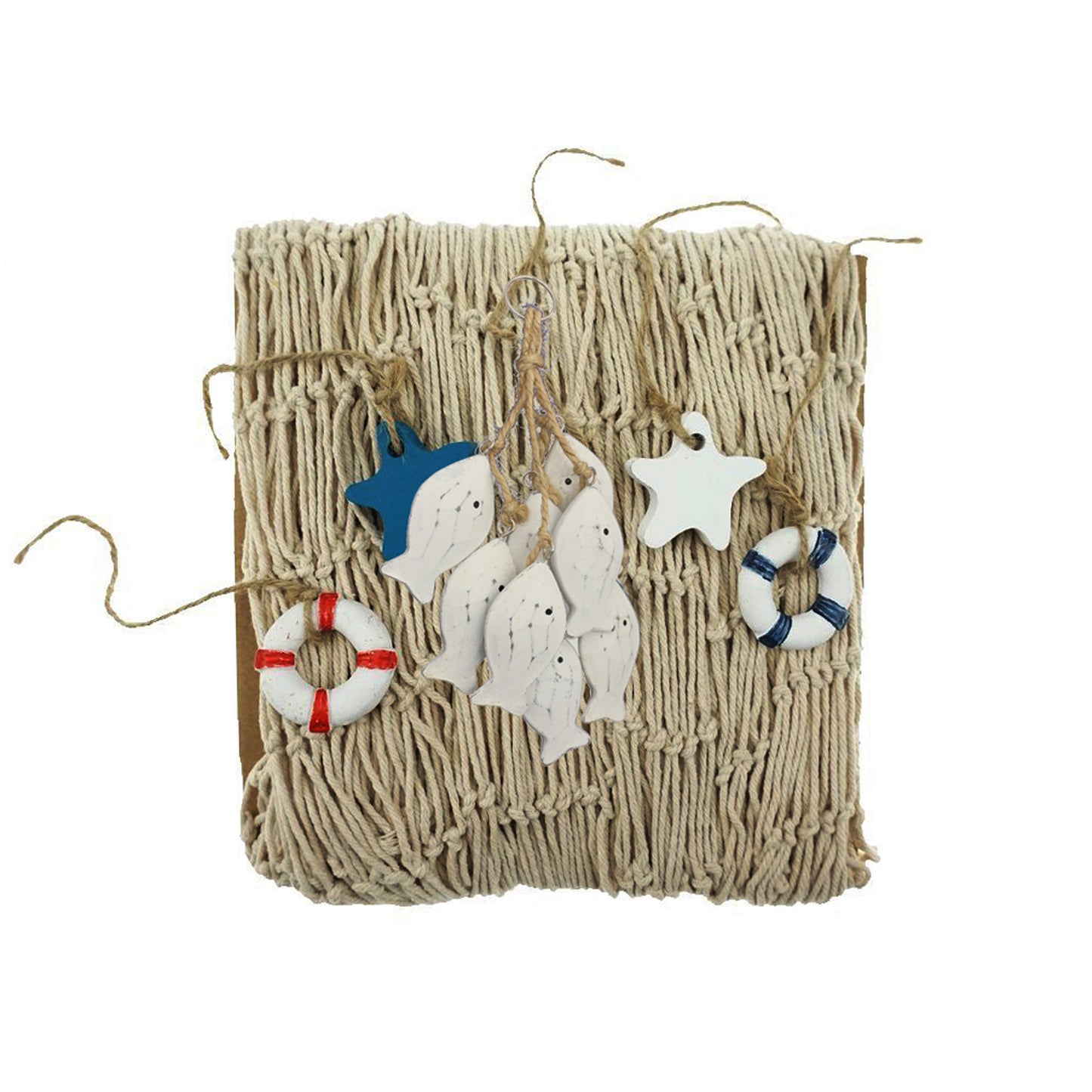 CVHOMEDECO. 3 Inches Hand Carved Wood Fish Hanging with Jute Rope Nautical Decorated, Mediterranean Style For Wall Hanging Gift Crafts, White, 8 pcs / set (Fish)