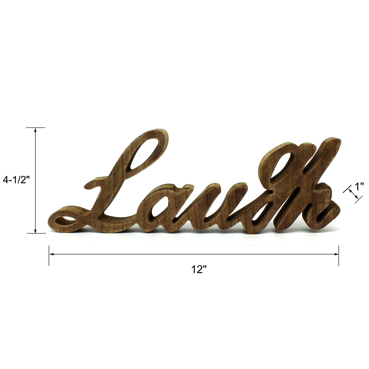 CVHOMEDECO. Rustic Vintage Distressed Wooden Words Sign Free Standing "Laugh" Tabletop/Shelf/Home Wall/Office Decoration Art, 12.5 x 4.5 x 1 Inch