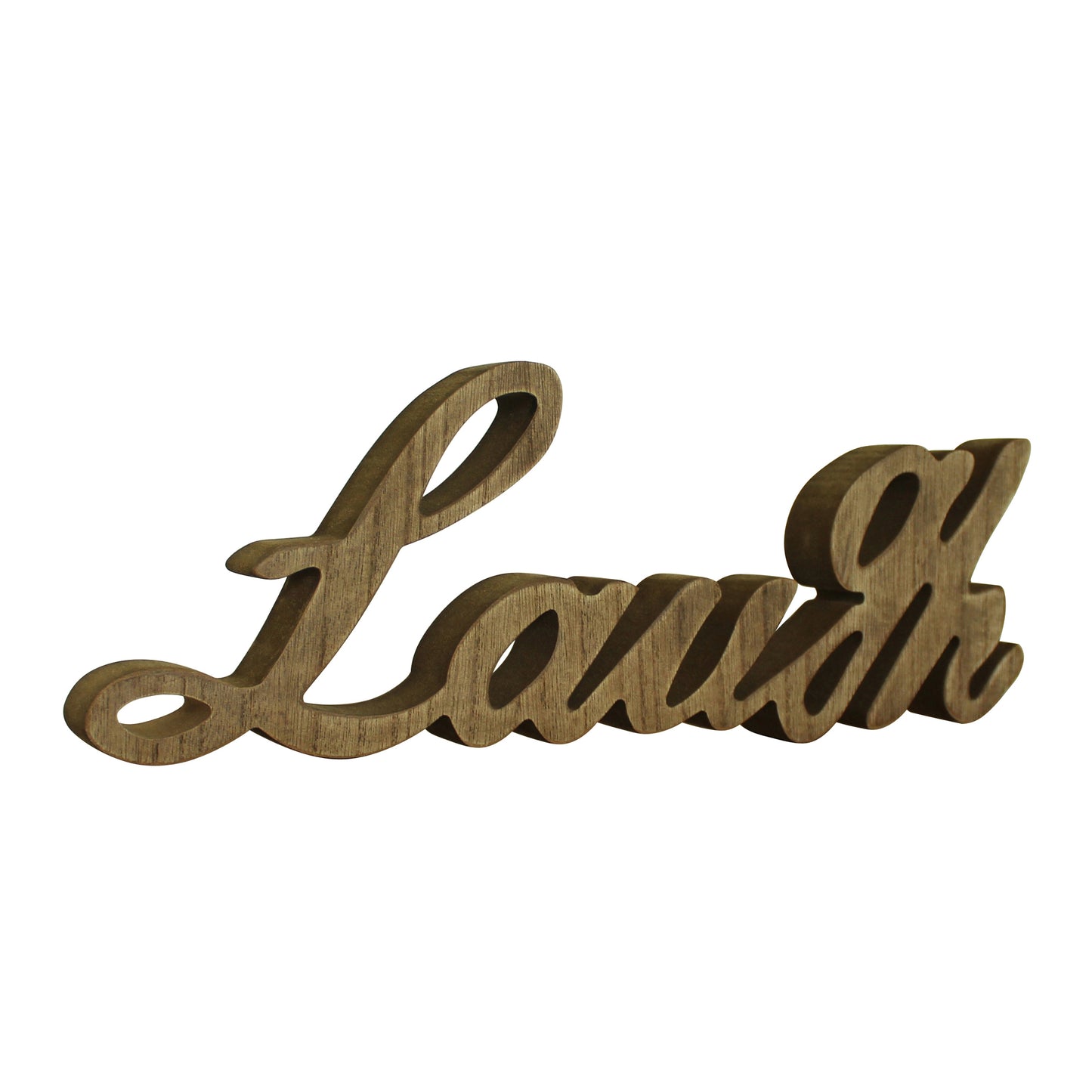 CVHOMEDECO. Rustic Vintage Distressed Wooden Words Sign Free Standing "Laugh" Tabletop/Shelf/Home Wall/Office Decoration Art, 12.5 x 4.5 x 1 Inch