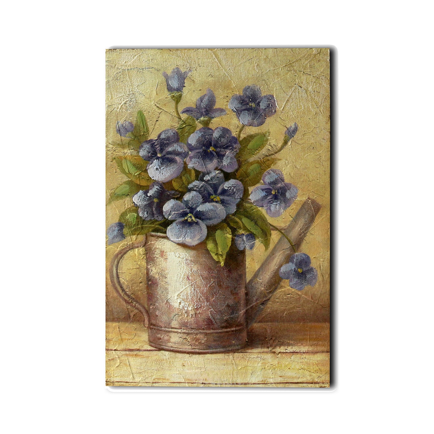 CVHOMEDECO. Rustic Antique Hand Painted Wooden Frame Wall Hanging 3D Painting Decoration Art, Flower in Pail Design, 8 x 12 Inch