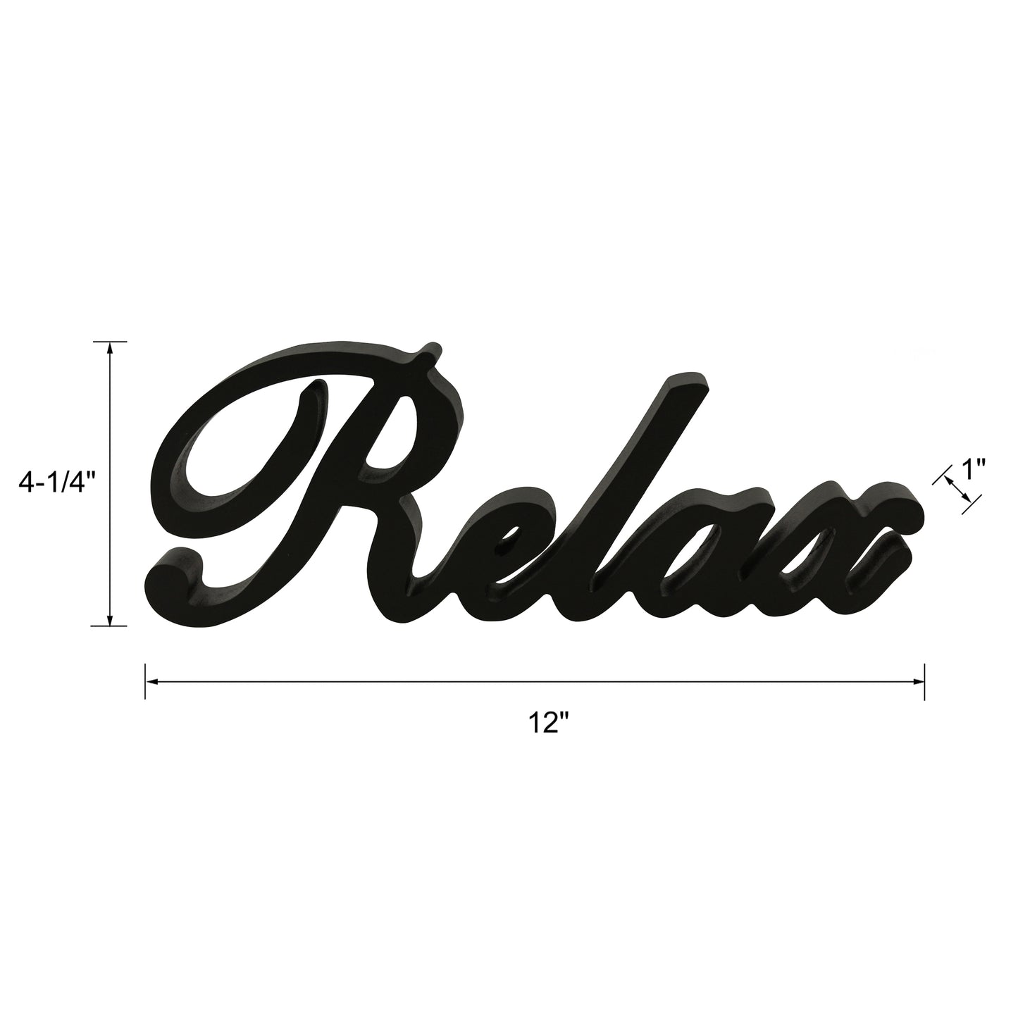 CVHOMEDECO. Matt Black Wooden Words Sign Free Standing "Relax" Desk/Table/Shelf/Home Wall/Office Decoration Art, 12 x 4.25 x 1 Inch