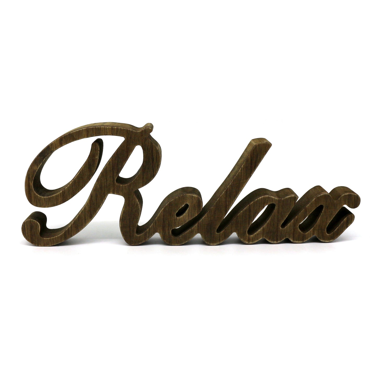 CVHOMEDECO. Rustic Vintage Distressed Wooden Words Sign Free Standing "Relax" Tabletop/Shelf/Home Wall/Office Decoration Art, 12 x 4.25 x 1 Inch