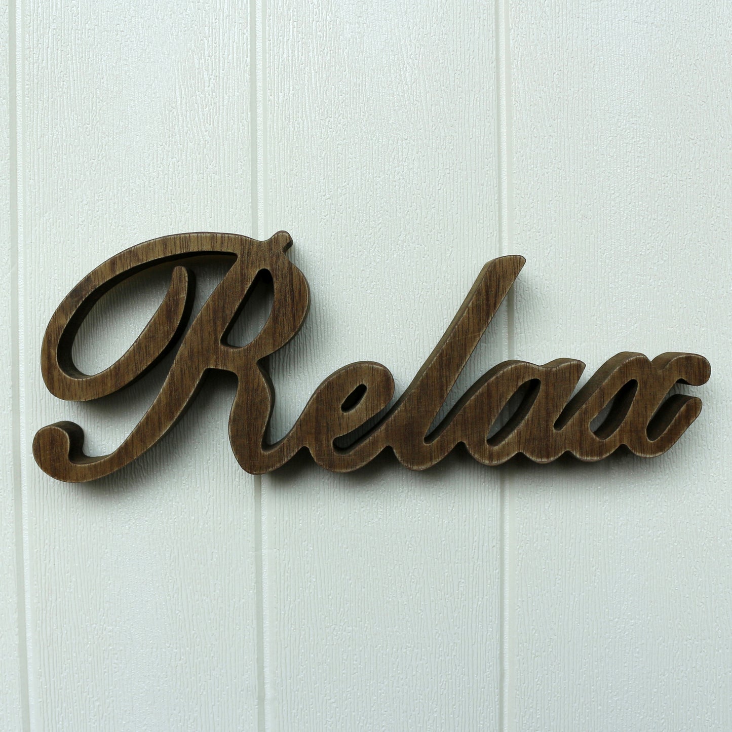 CVHOMEDECO. Rustic Vintage Distressed Wooden Words Sign Free Standing "Relax" Tabletop/Shelf/Home Wall/Office Decoration Art, 12 x 4.25 x 1 Inch