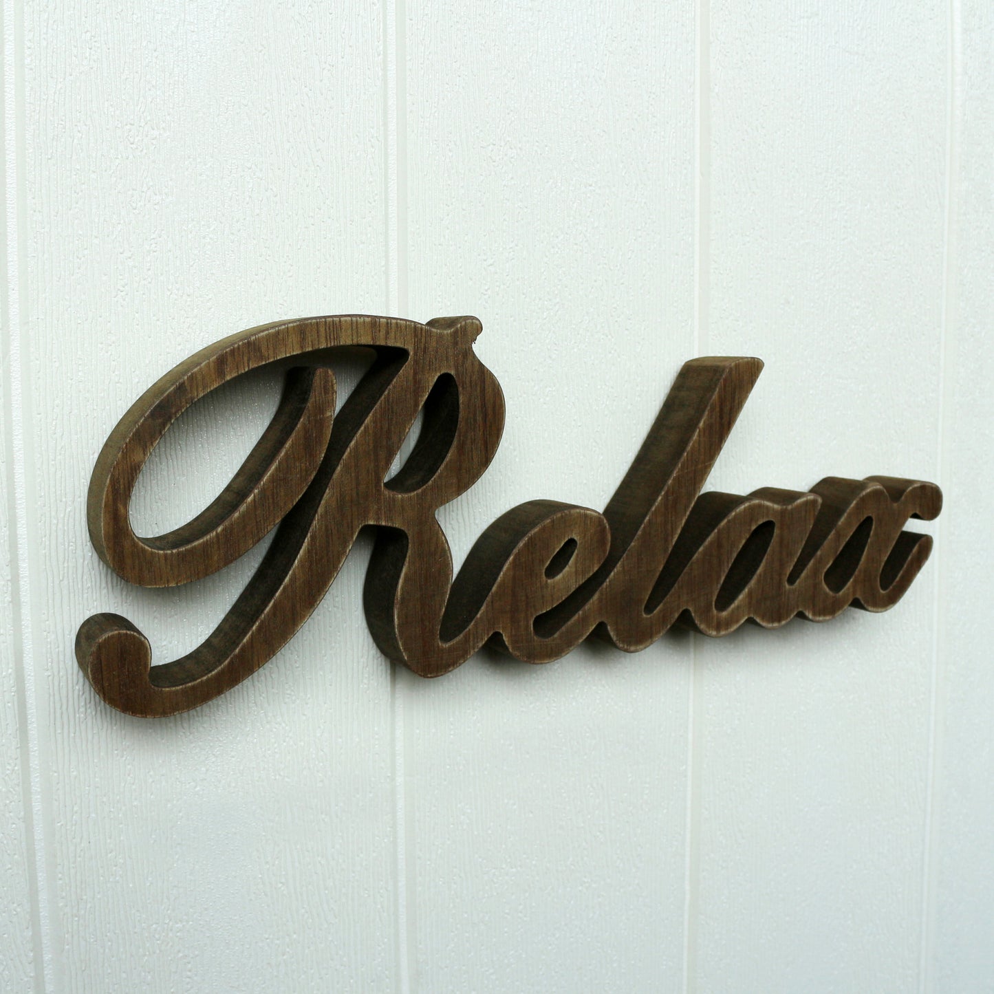 CVHOMEDECO. Rustic Vintage Distressed Wooden Words Sign Free Standing "Relax" Tabletop/Shelf/Home Wall/Office Decoration Art, 12 x 4.25 x 1 Inch