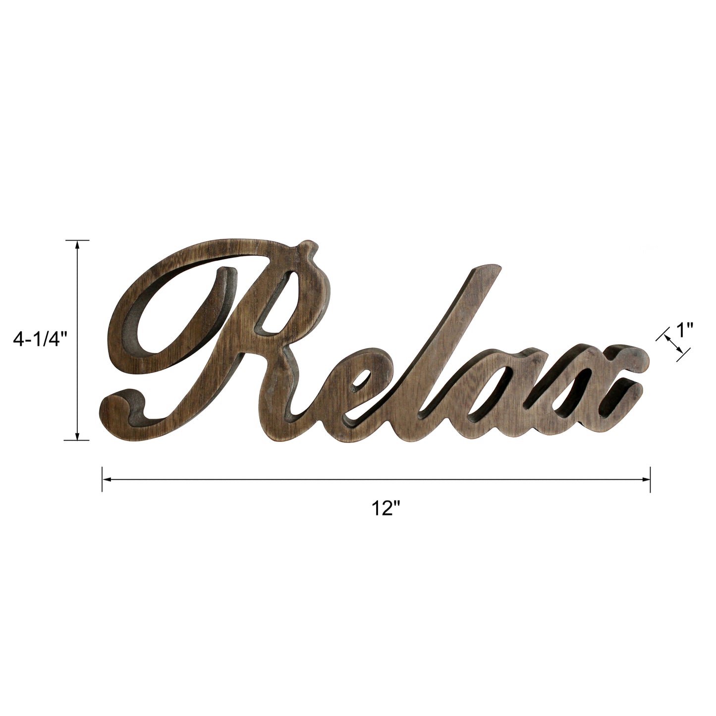 CVHOMEDECO. Rustic Vintage Distressed Wooden Words Sign Free Standing "Relax" Tabletop/Shelf/Home Wall/Office Decoration Art, 12 x 4.25 x 1 Inch