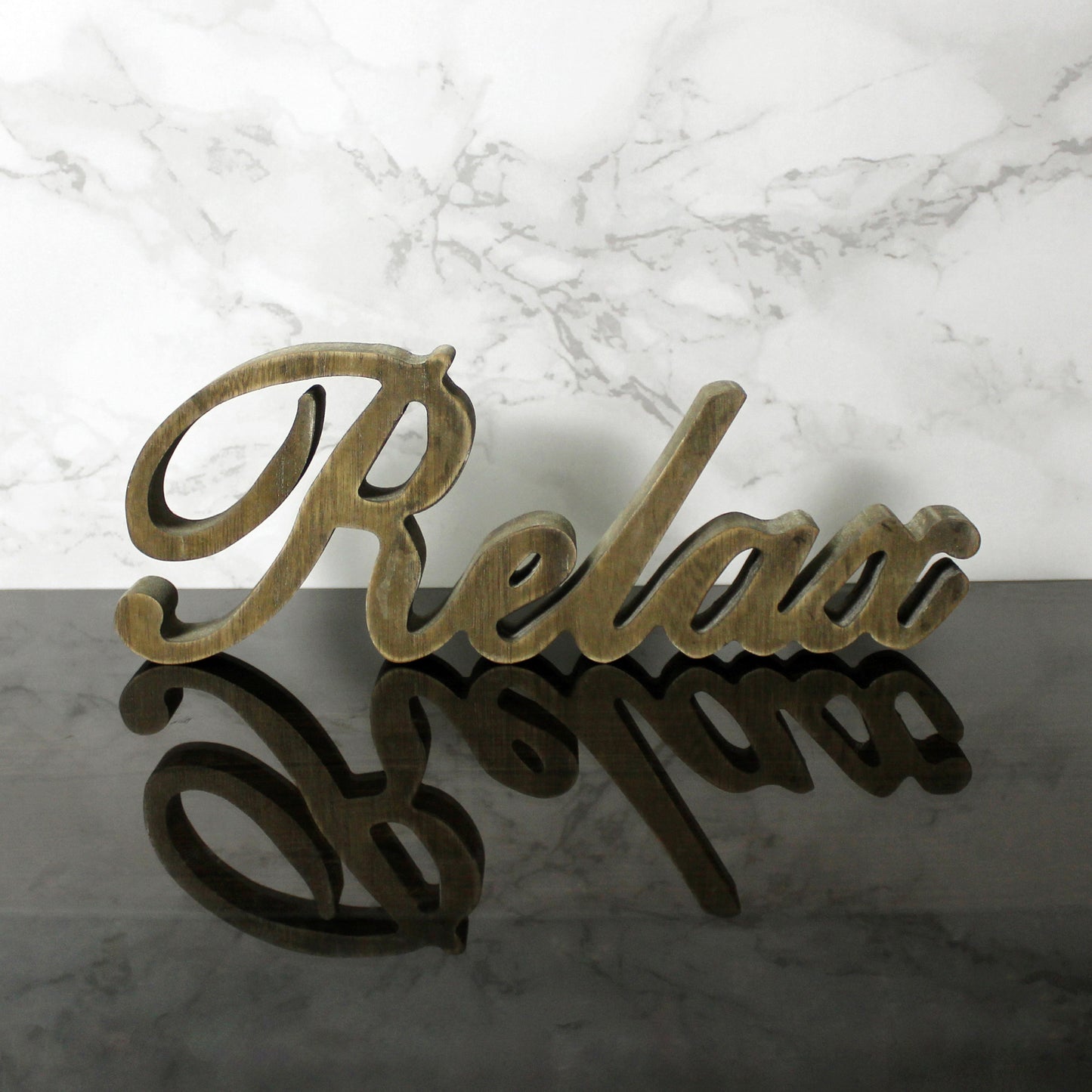 CVHOMEDECO. Rustic Vintage Distressed Wooden Words Sign Free Standing "Relax" Tabletop/Shelf/Home Wall/Office Decoration Art, 12 x 4.25 x 1 Inch