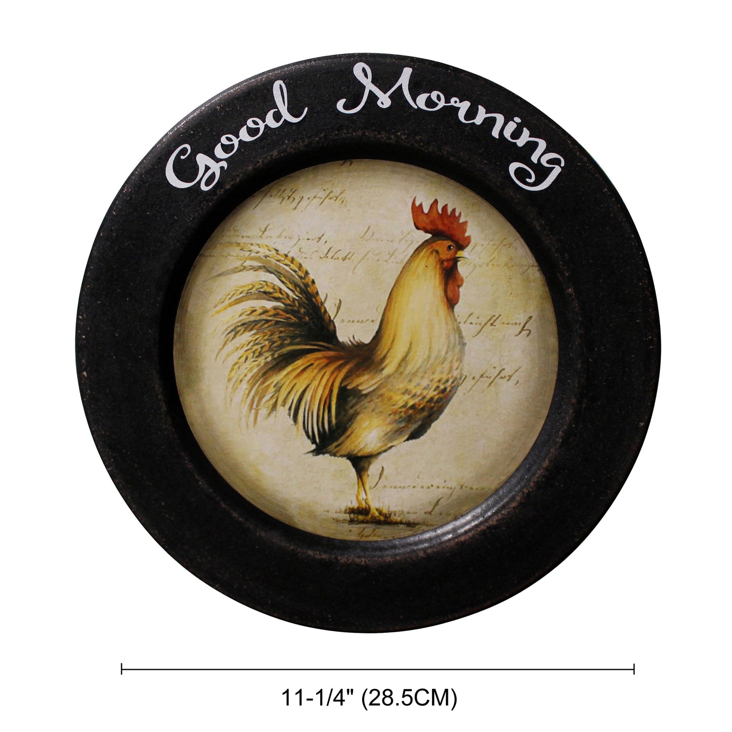 CVHOMEDECO. Rooster Decorative Plate Country Distressed Round Display Wooden Plate Home Décor Art, 11.25 Inch