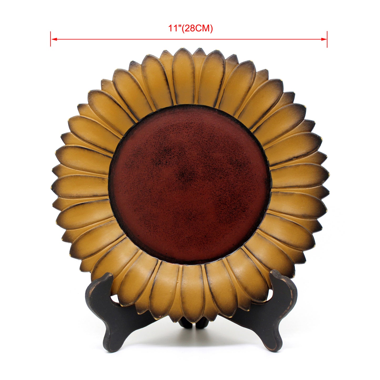 CVHOMEDECO. Sunflower Plate with Rack Primitives Rustic Display Wooden Plate Home and Office Décor Art, 11 Inch