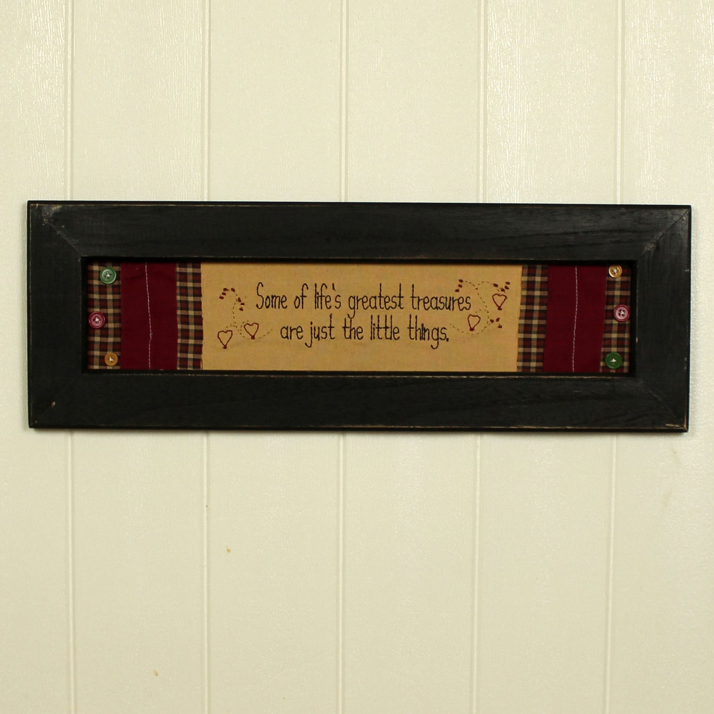 CVHOMEDECO. Primitives Vintage Some of Life’s Greatest Treasures Are Just the Little Things Stitchery Frame Wall Mounted Hanging Decor Art, 21.75 x 7.5 Inch