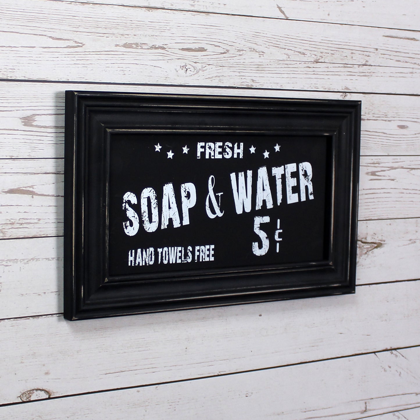 CVHOMEDECO. Primitives Vintage Bath Advertising Wall Frame Wooden Wall Hanging Decoration Art, Bathroom Restroom Decor, 13.75 x 8.75 Inch, Black