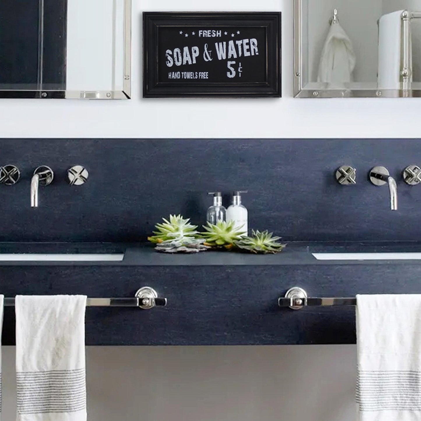CVHOMEDECO. Primitives Vintage Bath Advertising Wall Frame Wooden Wall Hanging Decoration Art, Bathroom Restroom Decor, 13.75 x 8.75 Inch, Black