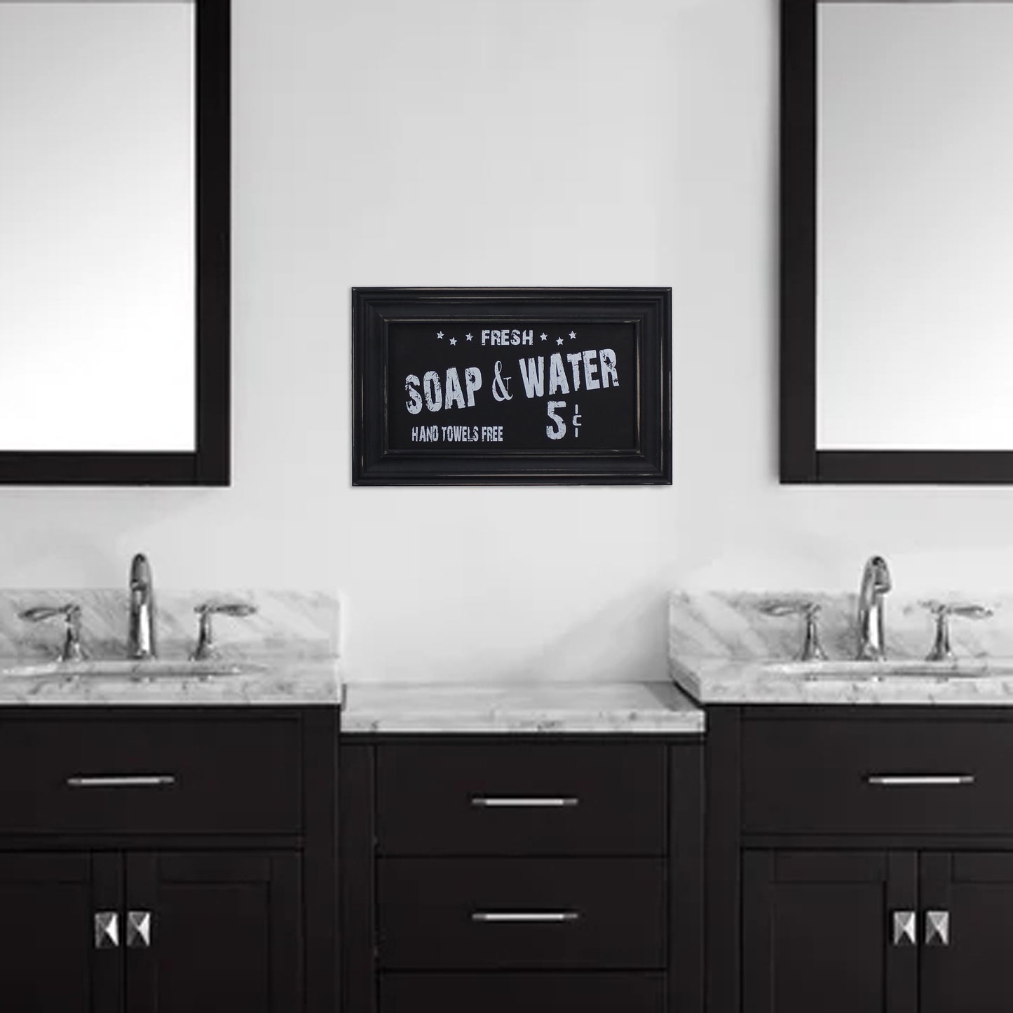 CVHOMEDECO. Primitives Vintage Bath Advertising Wall Frame Wooden Wall Hanging Decoration Art, Bathroom Restroom Decor, 13.75 x 8.75 Inch, Black
