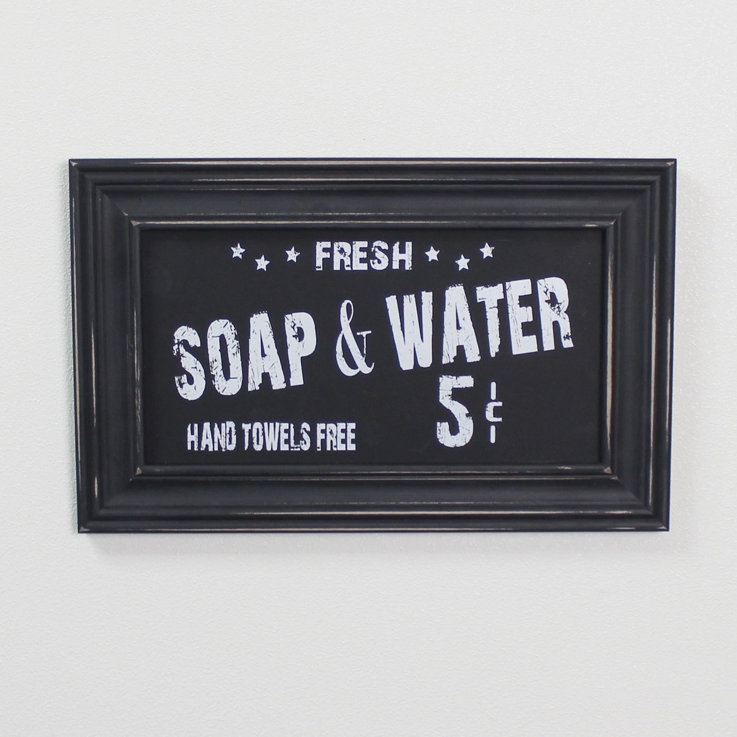 CVHOMEDECO. Primitives Vintage Bath Advertising Wall Frame Wooden Wall Hanging Decoration Art, Bathroom Restroom Decor, 13.75 x 8.75 Inch, Black