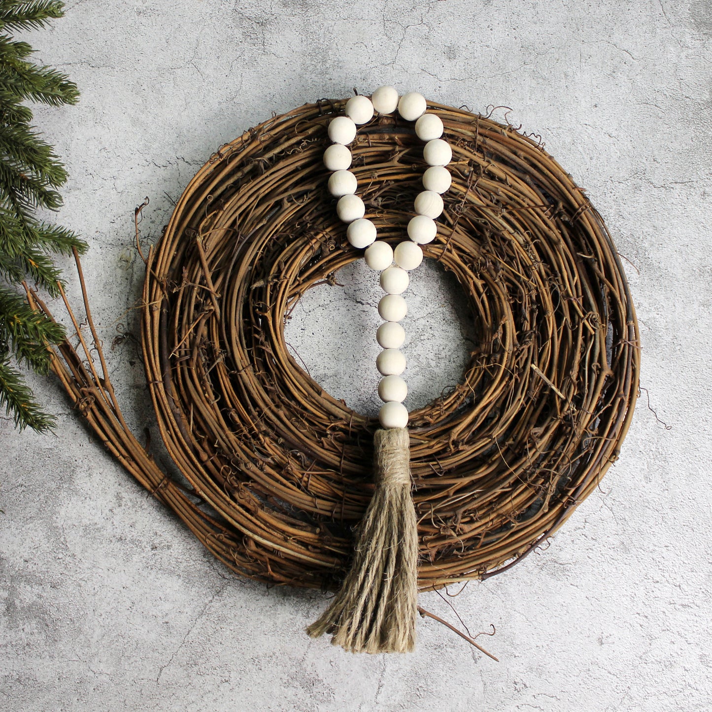 CVHOMEDECO. Wood Beads Garland with Tassels 3 PCS Farmhouse Rustic Wooden Prayer Bead String Wall Hanging Accent for Home Festival Decor. Natural