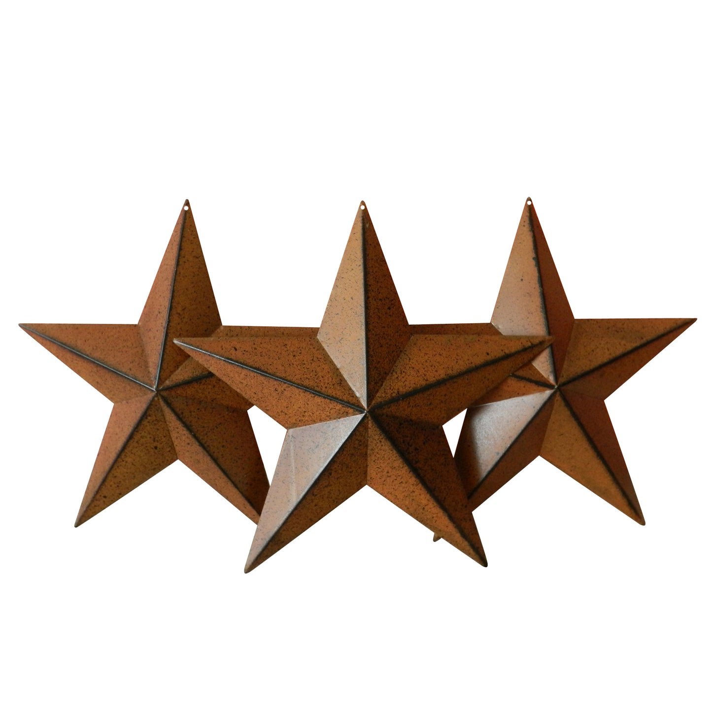 CVHOMEDECO. Country Rustic Antique Vintage Gifts Rusty/Black Metal Barn Star Wall/Door Decor, 12 Inch, Set of 3.