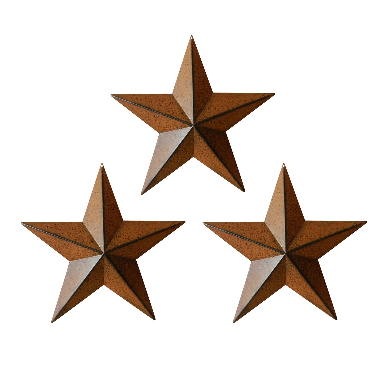 CVHOMEDECO. Country Rustic Antique Vintage Gifts Rusty/Black Metal Barn Star Wall/Door Decor, 12 Inch, Set of 3.