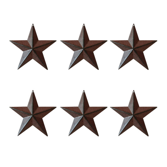 CVHOMEDECO. Country Rustic Antique Vintage Gifts Metal Barn Star Wall/Door Decor, 4 Inch, Set of 6. (Burgundy)