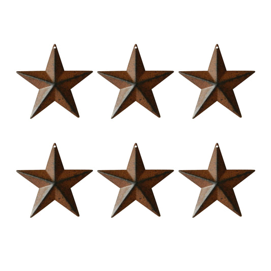 CVHOMEDECO. Country Rustic Antique Vintage Gifts Metal Barn Star Wall/Door Decor, 4 Inch, Set of 6. (Rusty)