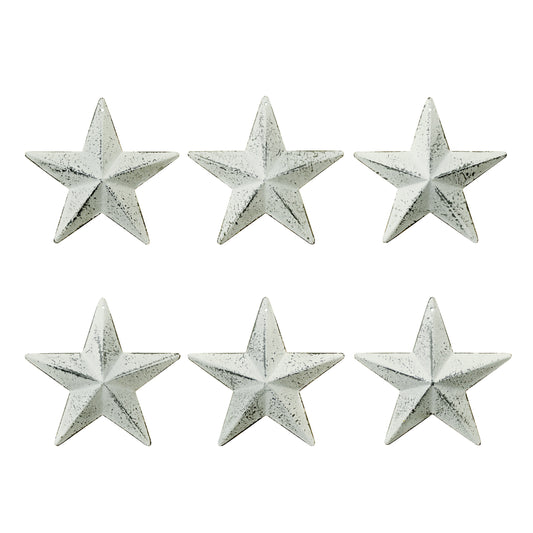 CVHOMEDECO. Country Rustic Antique Vintage Gifts Metal Barn Star Wall/Door Decor, 4-Inch, Set of 6. (Whitewash)