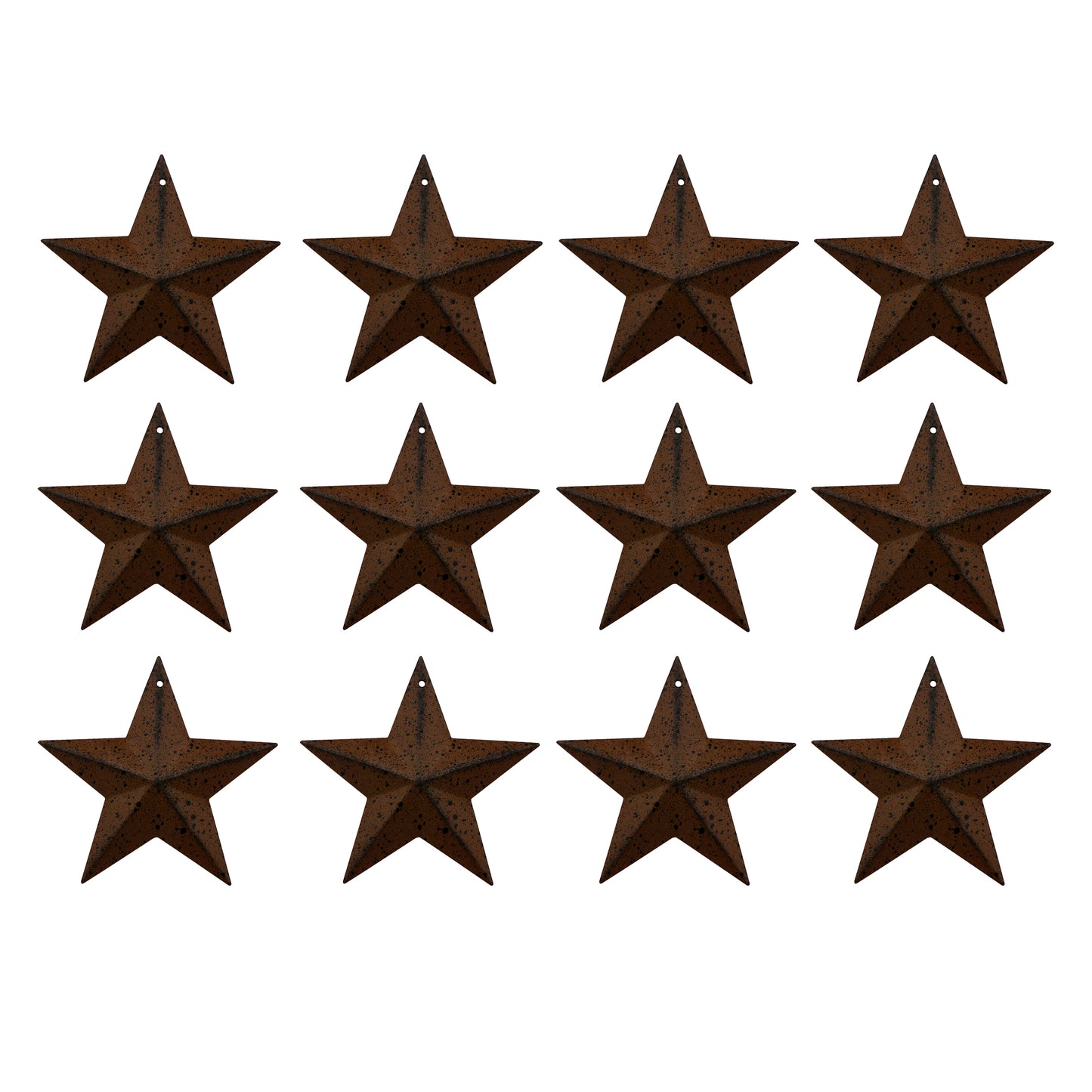 CVHOMEDECO. Primitives Rustic Antique Vintage Gifts Rusty/Black Metal Barn Star Wall/Door Decor, 3 Inch, Set of 12.